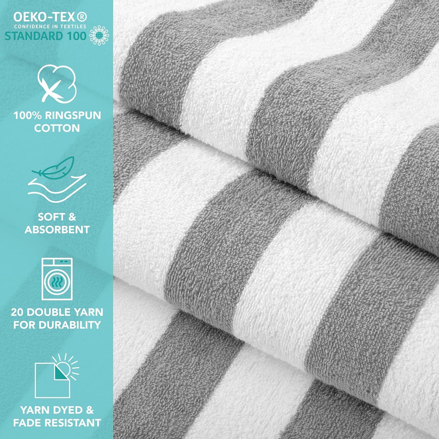 Arkwright Oversized California Beach Towels - (Pack of 4) Absorbent, Quick Drying, Ringspun Cotton Pool Towel, 30 x 70 in - Grey