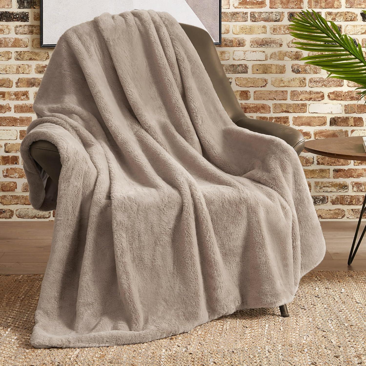 Lucky Brand Reversible Solid Rabbit Mink Faux Fur Luxurious & Soft Thow Blankets - 50" x 70"