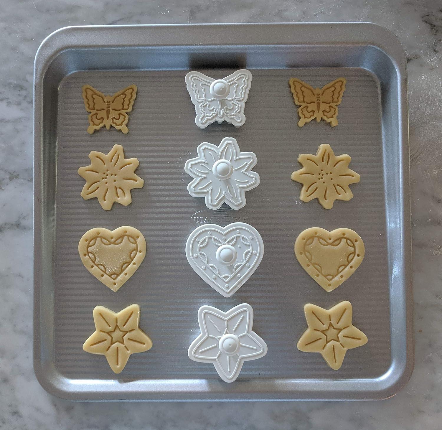 White Plastic Heart-Shaped Cookie Stamp and Cutter Set