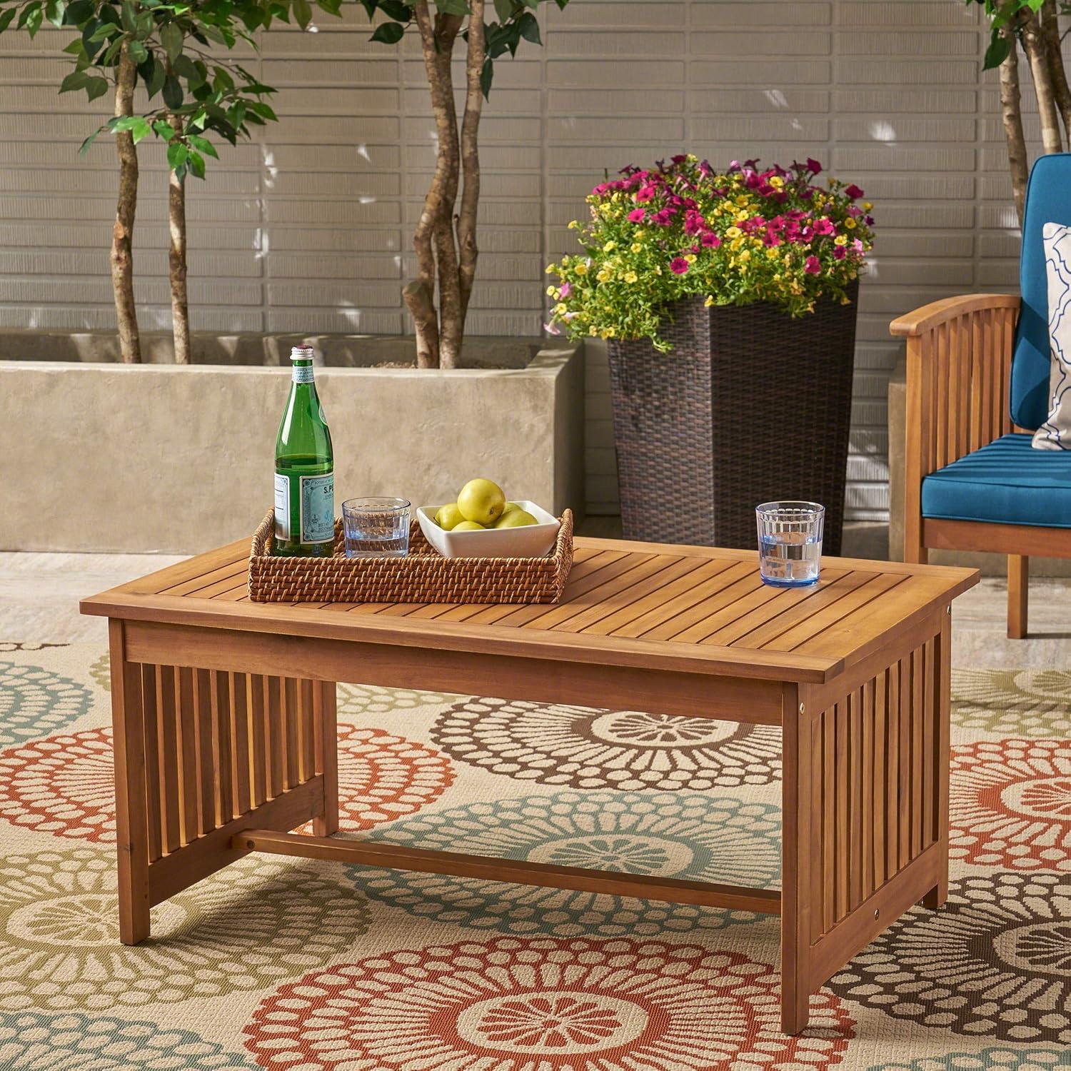 Brown Patina Acacia Wood Outdoor Slat Coffee Table