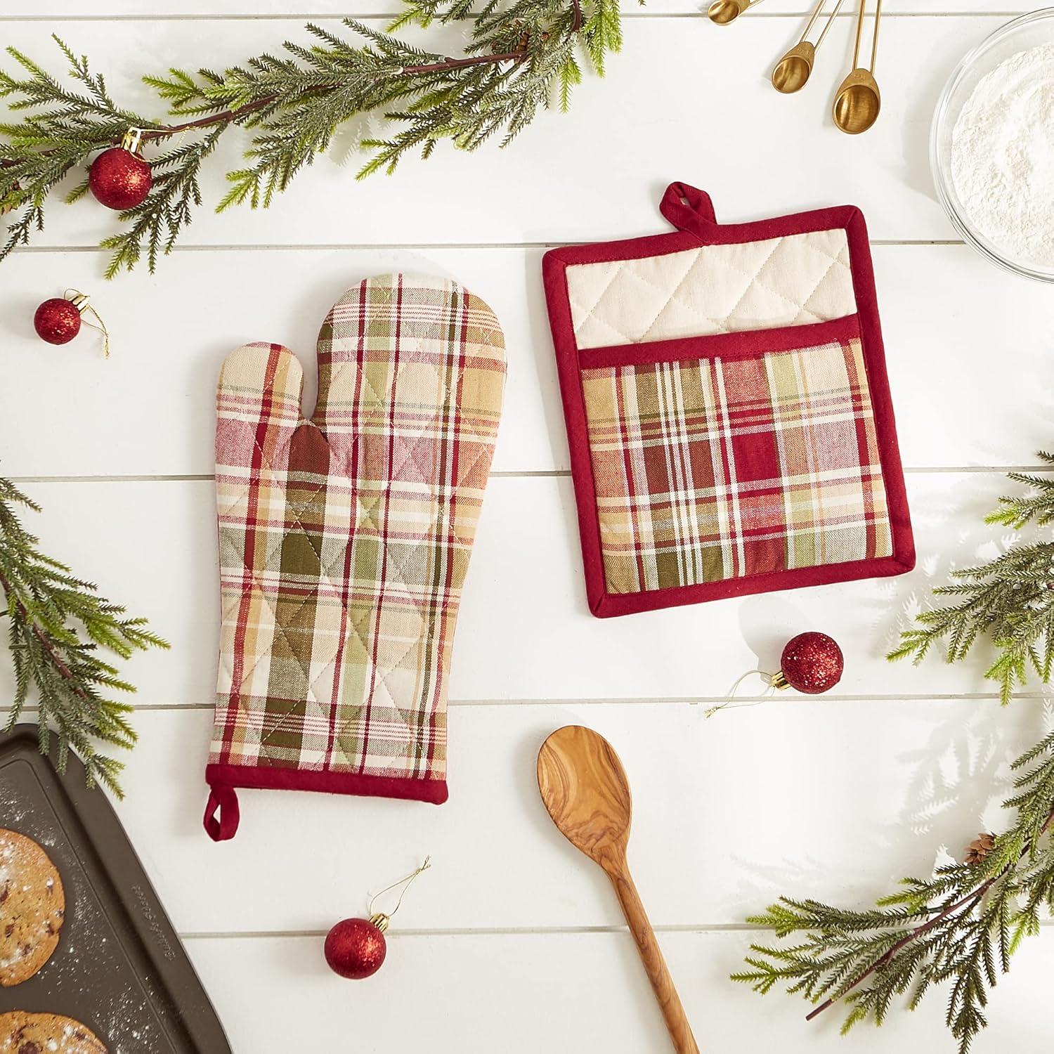 Design Imports Plaid Linen Set (Set of 2)