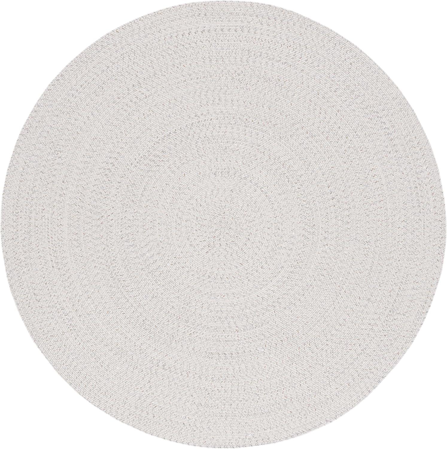 Chic Ivory & Light Grey Handwoven Braided Round Rug - 3'