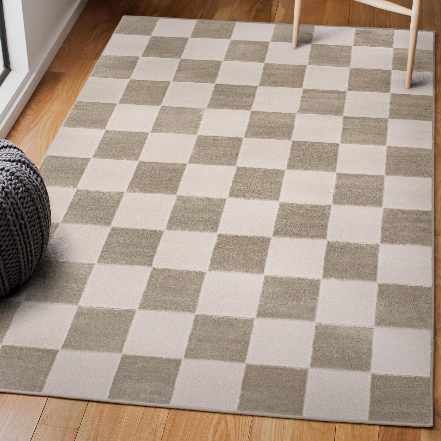 JONATHAN Y Thea Modern Geometric Checkerboard High-Low Beige/Cream 3 ft. x 5 ft. Area Rug