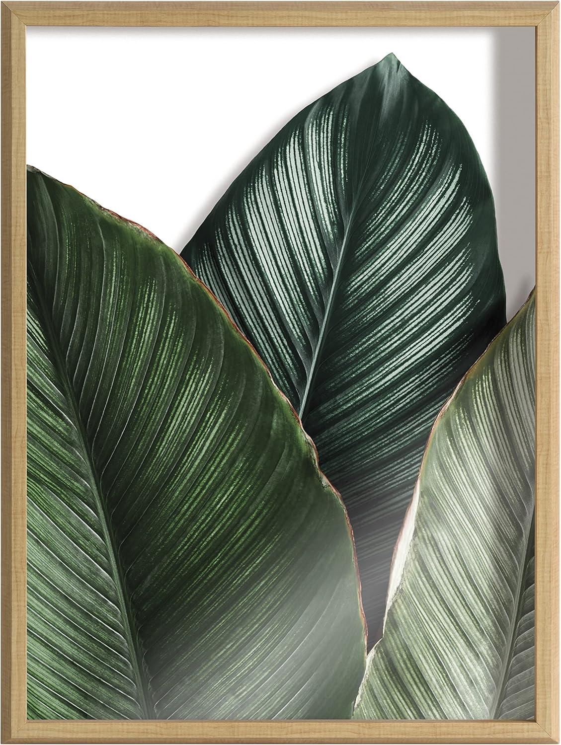 18" x 24" Blake Tropical Palm Leaves Framed Printed Glass Natural - Kate & Laurel All Things Decor