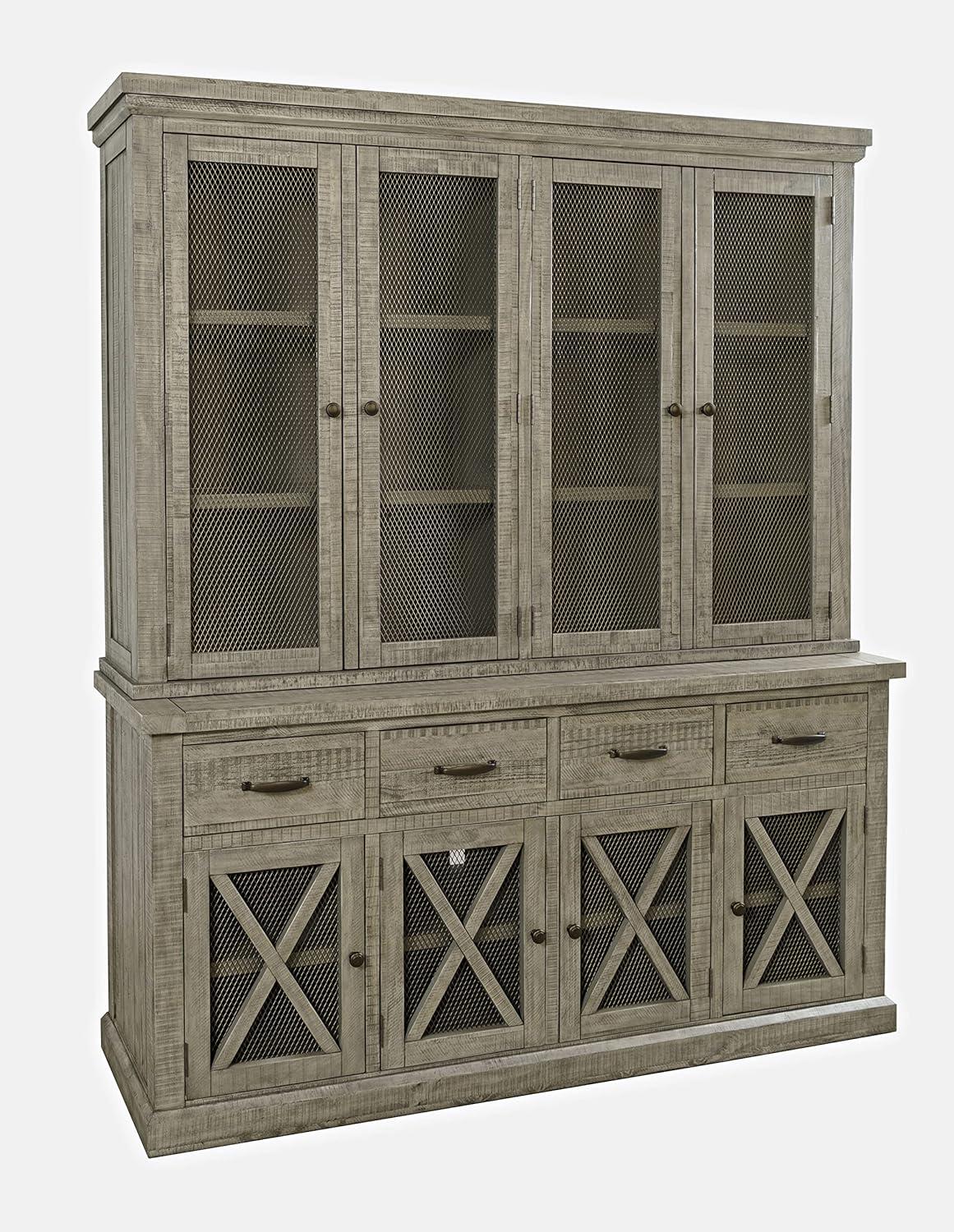 Jofran Telluride Rustic Distressed Pine Sideboard Buffet Hutch with LED Lights