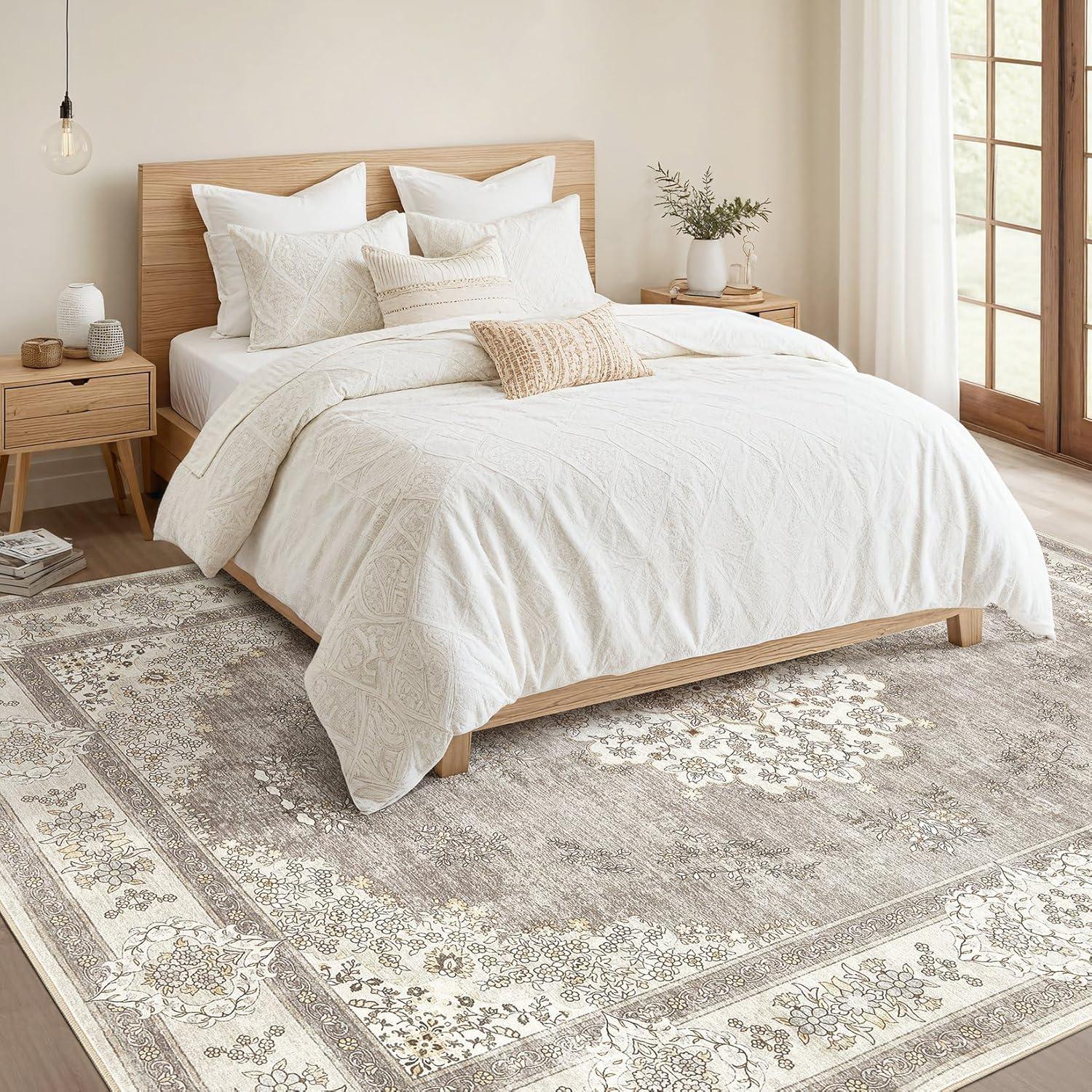 Nakagishi 2X3 Rug Washable Area Rug: Small Soft Boho Farmhouse Neutral Moroccan Non Slip Indoor Low Pile Accent Floor Throw Carpet for Bedroom Bathroom Entryway Kitchen Hallway Closet Home- Brown