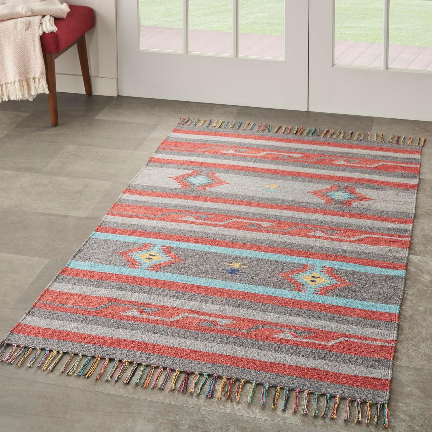 Nourison Baja Tribal Grey/Red 3'6" x 5'6" Area Rug, (4x6)