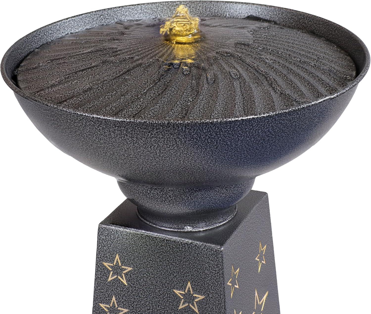 Starry Sky Black Galvanized Iron Bird Bath Fountain with LED Lights