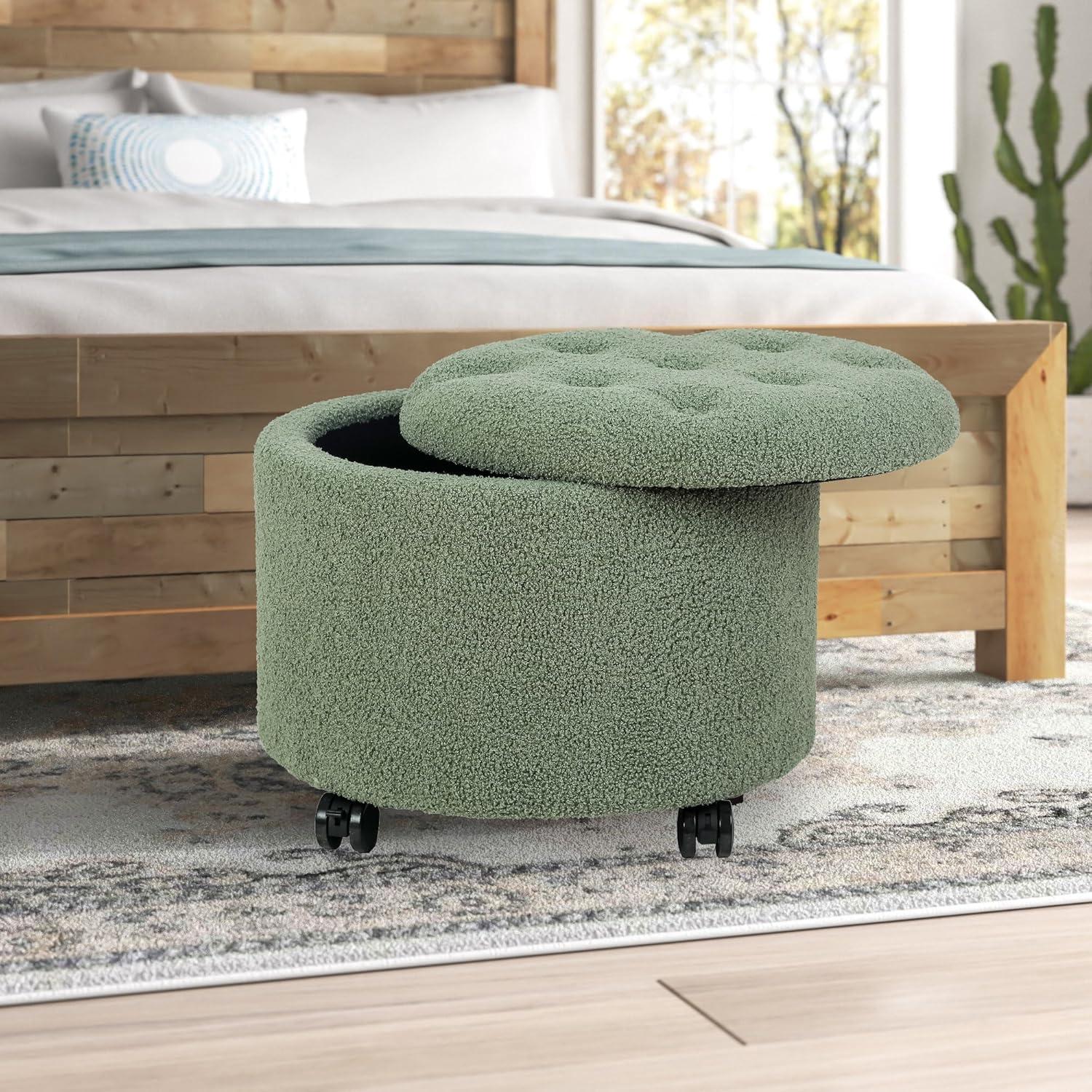 Joveco Velvet Button Tufted Round Storage Ottoman Stool Foot Rest