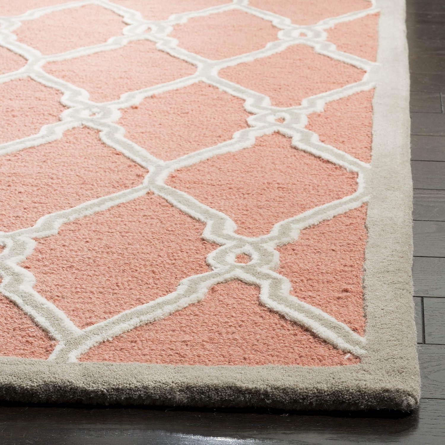 Hand-Tufted Coral and Ivory Wool Square Area Rug