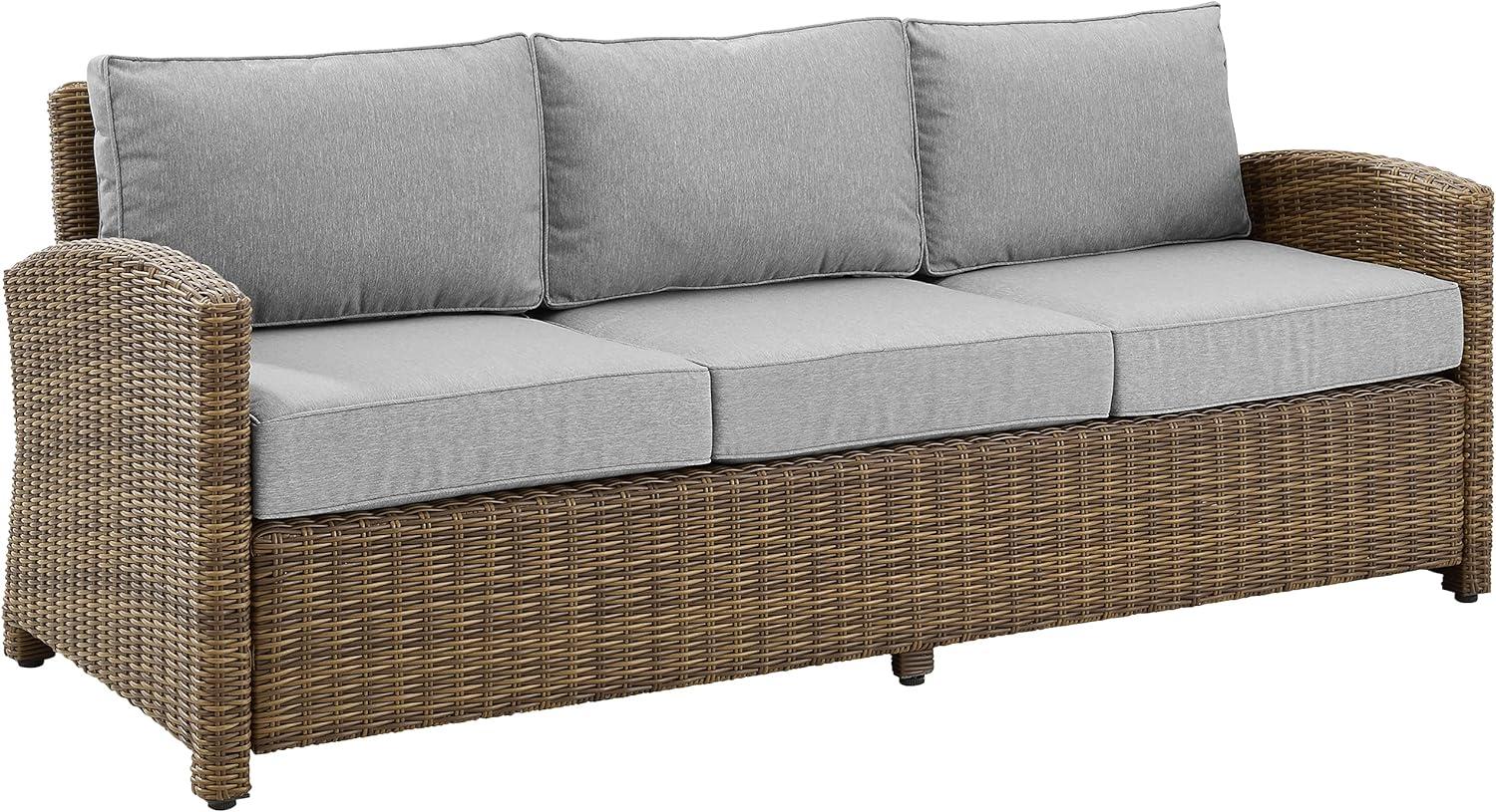 Coastal Gray Wicker Outdoor Sofa with Moisture-Resistant Cushions