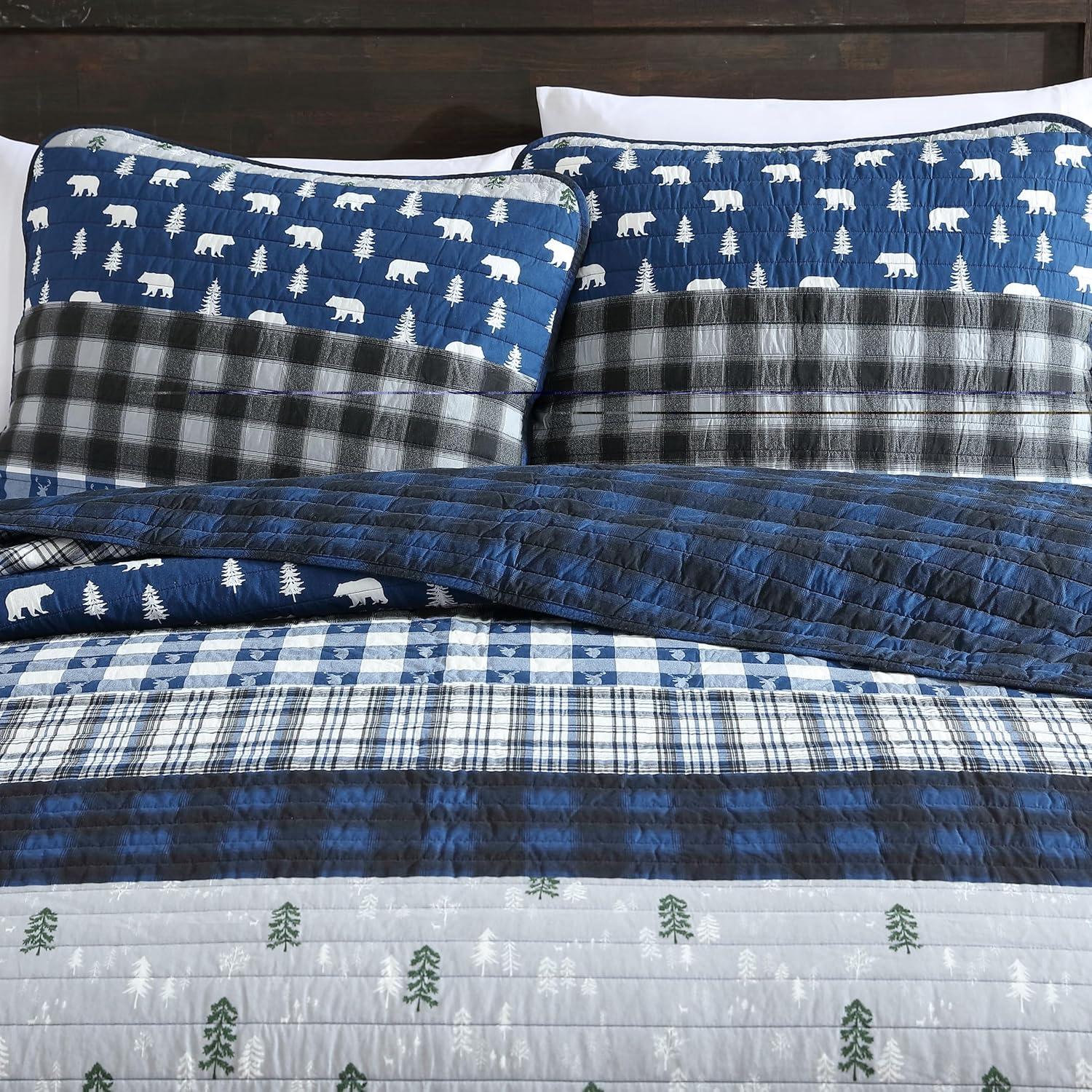 Eddie Bauer Blue Creek Plaid Cotton Reversible Quilt Set