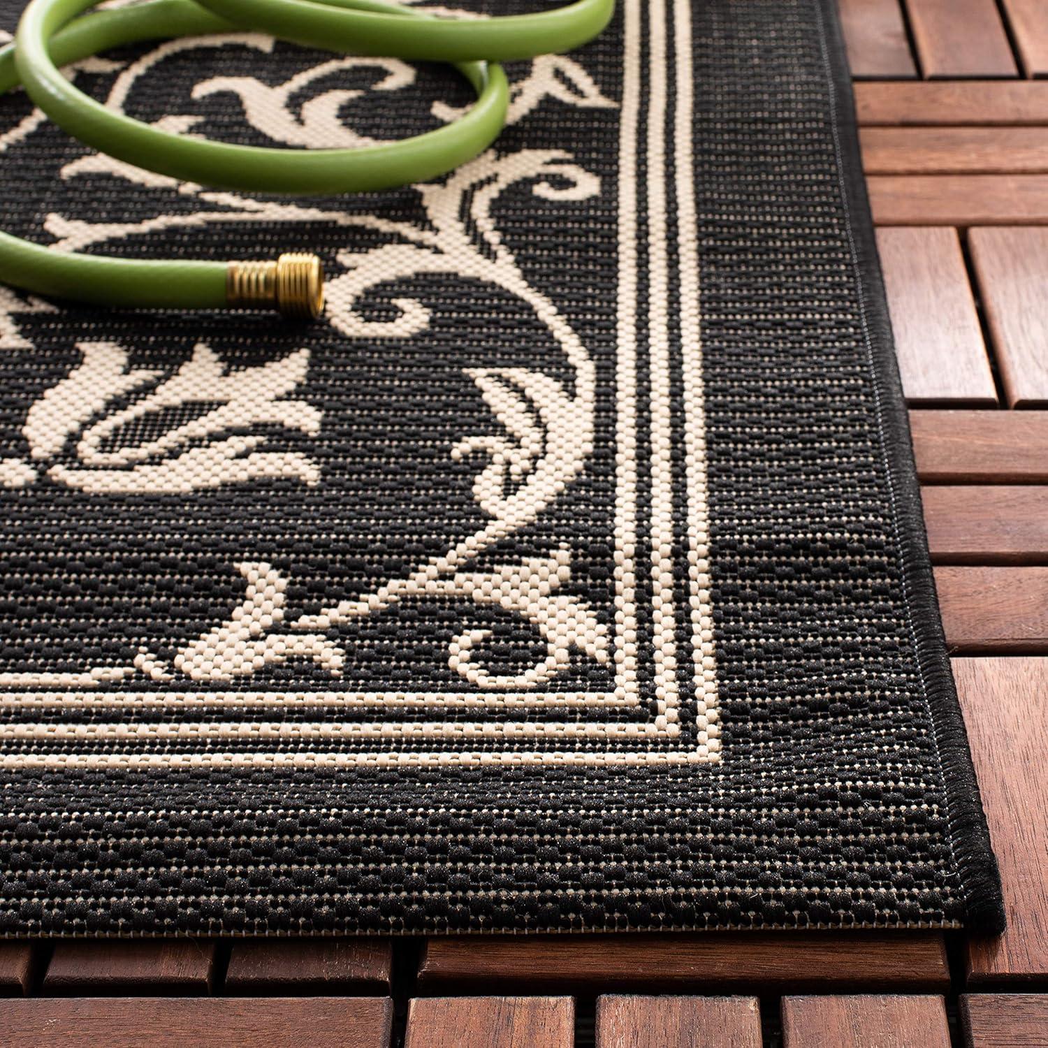 Courtyard CY2098 UV & Stain Resistant Non-Shedding Power Loomed Indoor/Outdoor Runner Rug - Black/Sand - 2'3"x14' - Safavieh