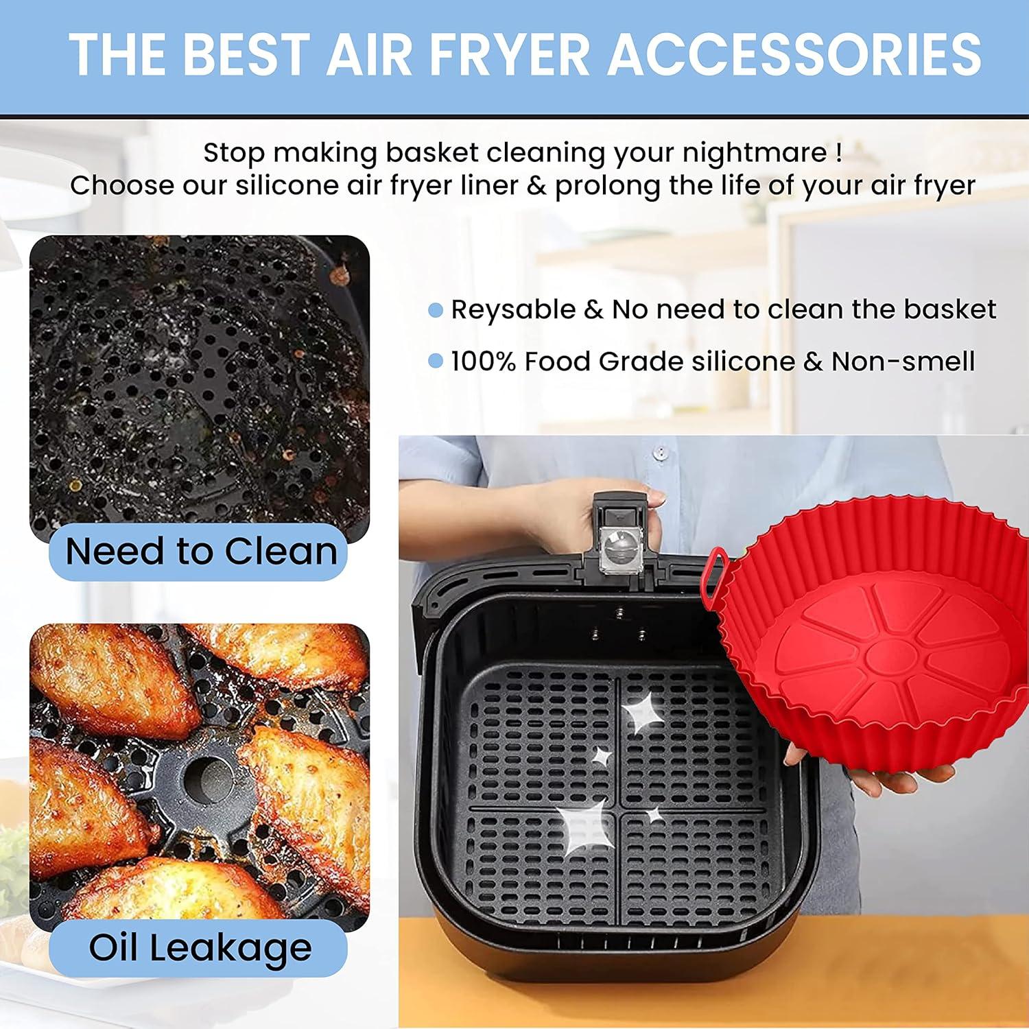 RUseeN Air Fryer Silicone Liners Pot 2 Pack, Reusable Silicone Bowl Basket Fit for 3 to 5QT Air Fryer, Replacement of Flammable Parchment Paper, Baking Tray Oven Accessories (Top 8in, Bottom 6.8in)