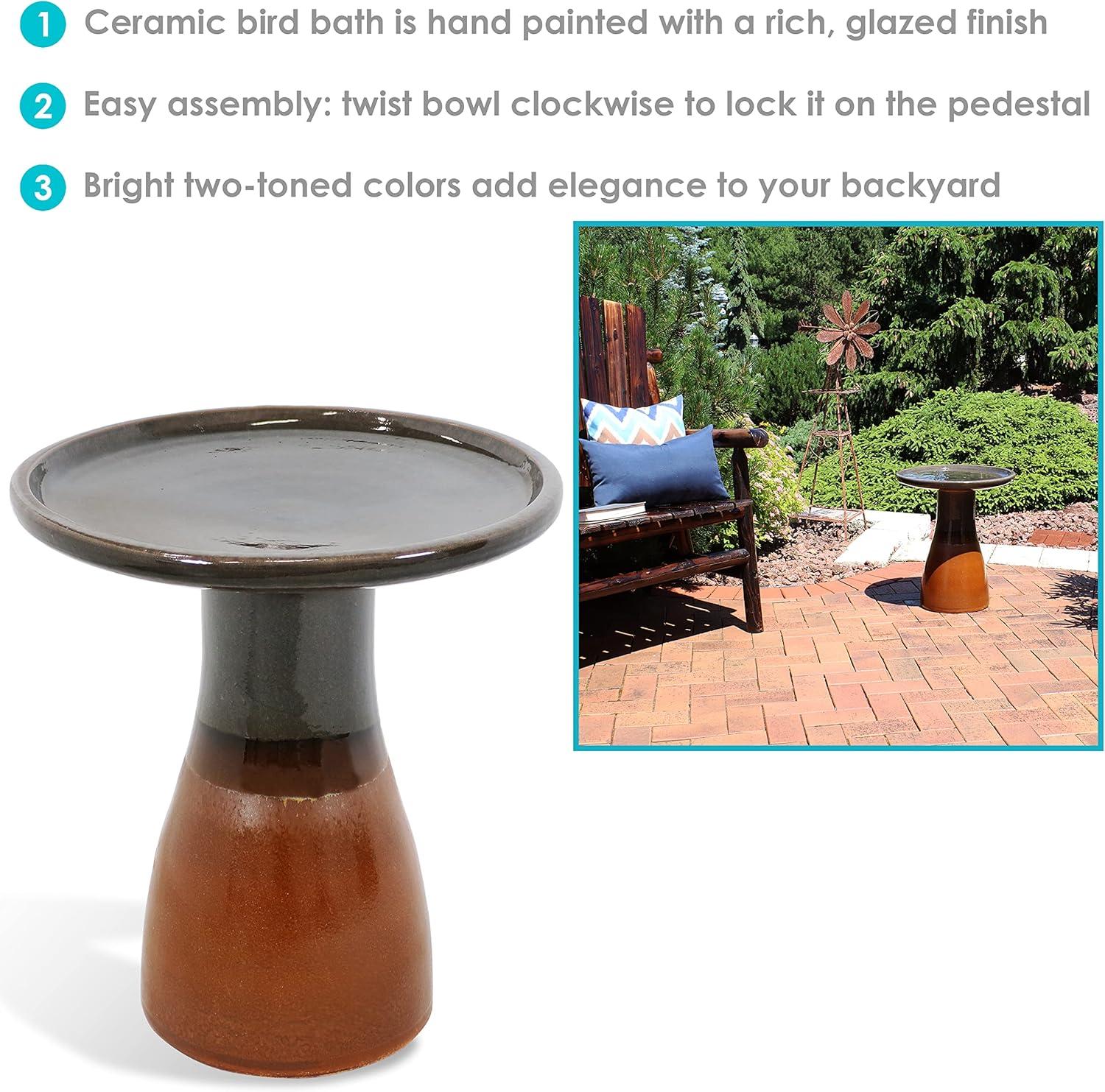 Sunnydaze Outdoor Weather-Resistant Garden Patio Simply Elegant High-Fired Smooth Ceramic Hand-Painted Bird Bath