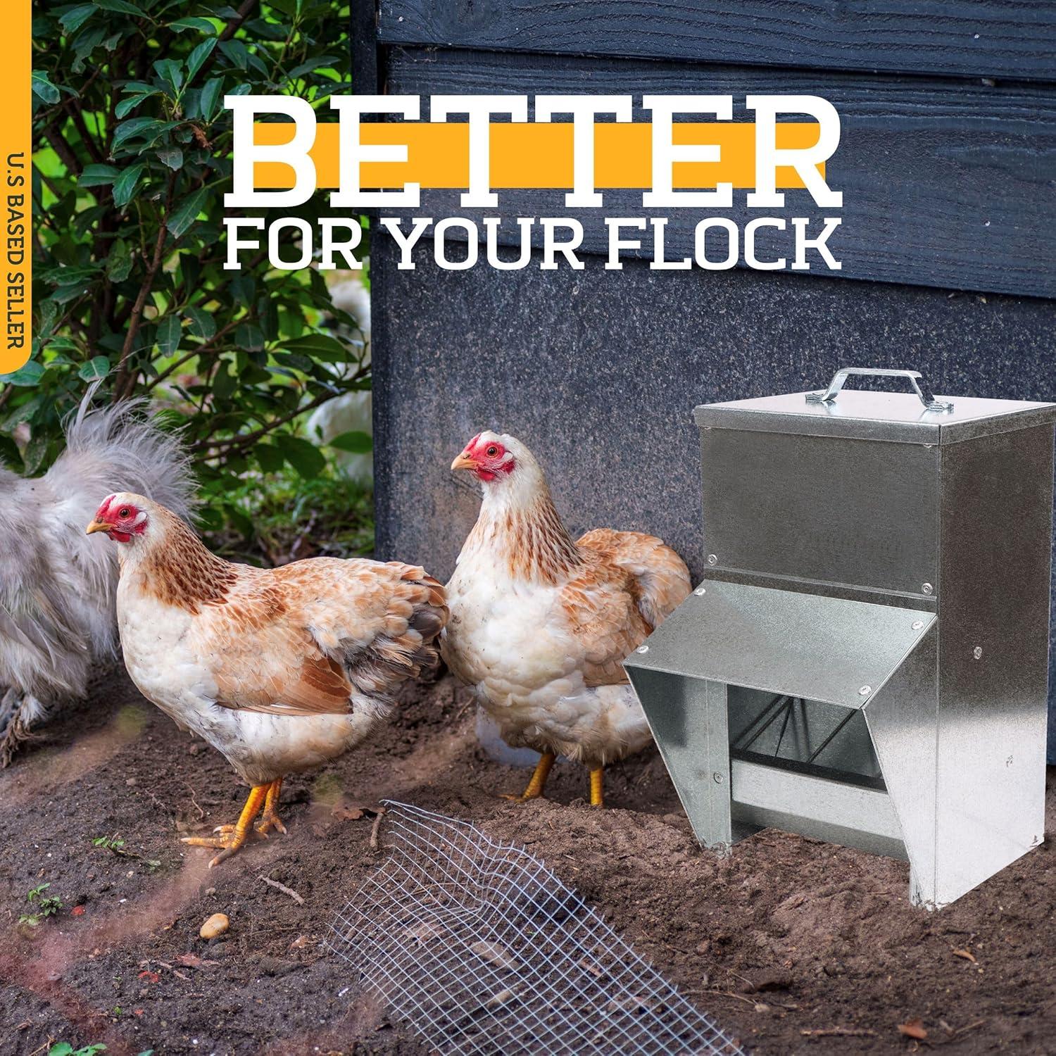 Rural365 11.5lb Capacity Galvanized Chicken Feeder Weatherproof Coop Dispenser