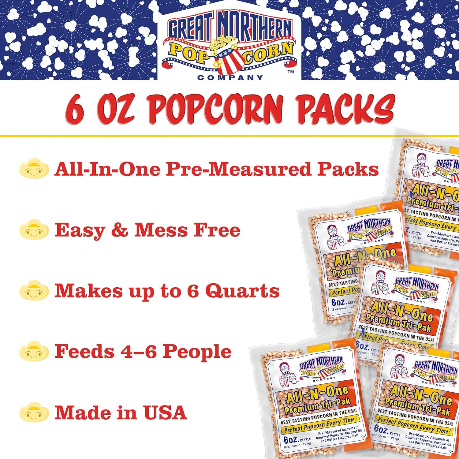6 oz Popcorn Packs Pre-Measured, Movie Theater Style Packets for Popcorn Machines by Great Northern Popcorn (40 Case)