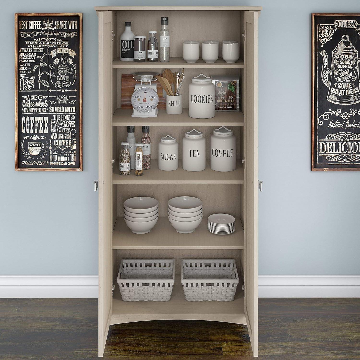Bush Furniture Salinas Kitchen Pantry Cabinet with Doors in Antique White