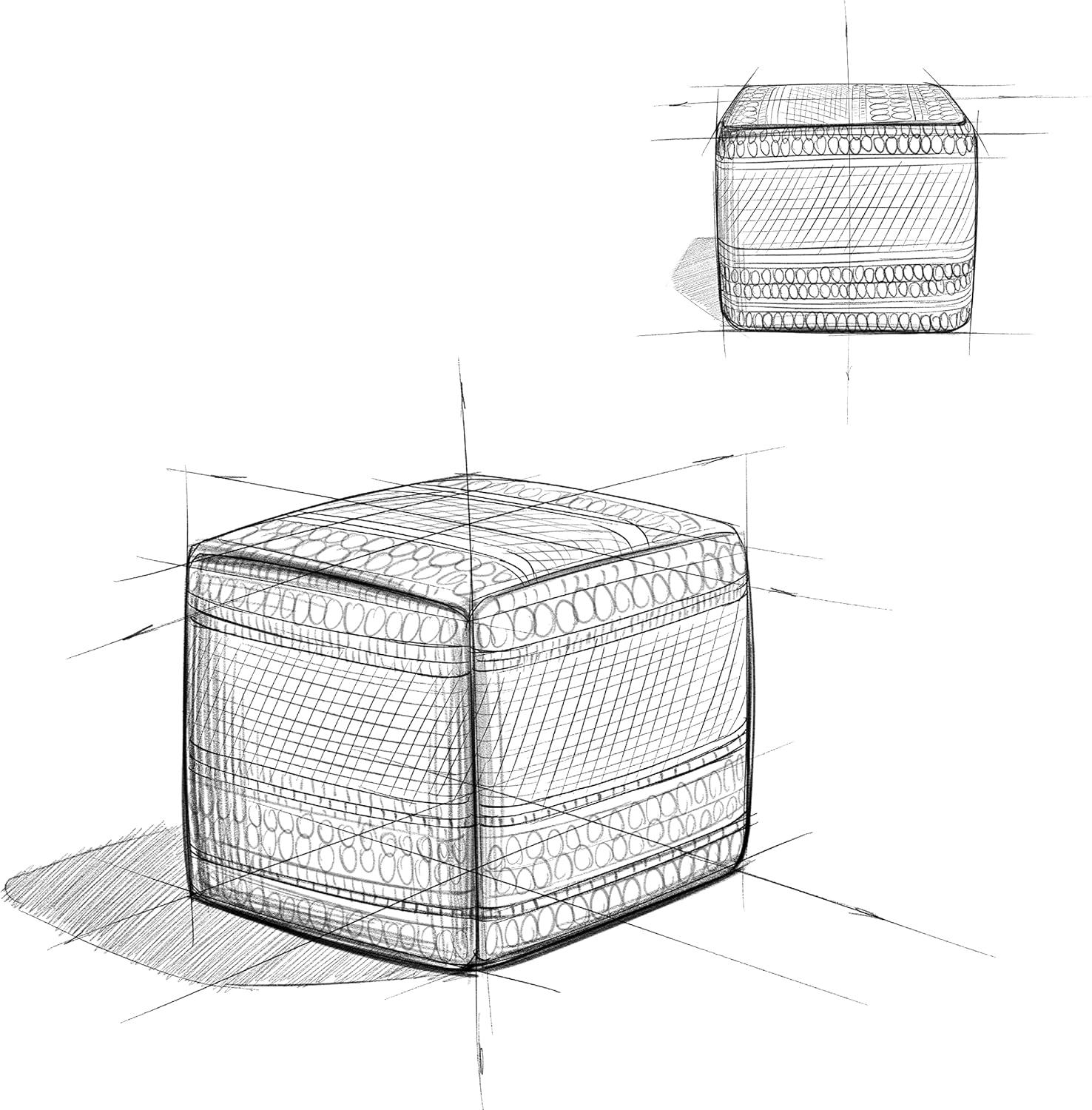 Grady Green and Natural Handloom Woven Square Pouf