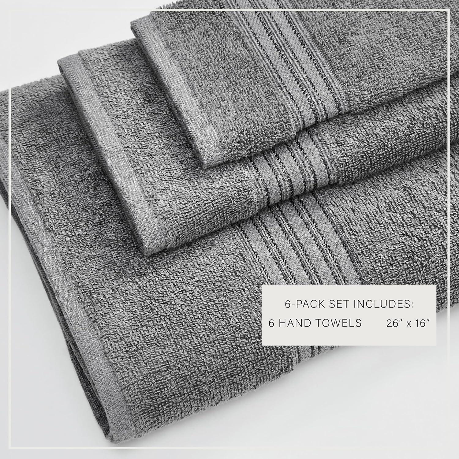 100% Cotton Quick-Dry Everday Towel Set - Great Bay Home (6 Pack Hand Towels, Dark Grey)