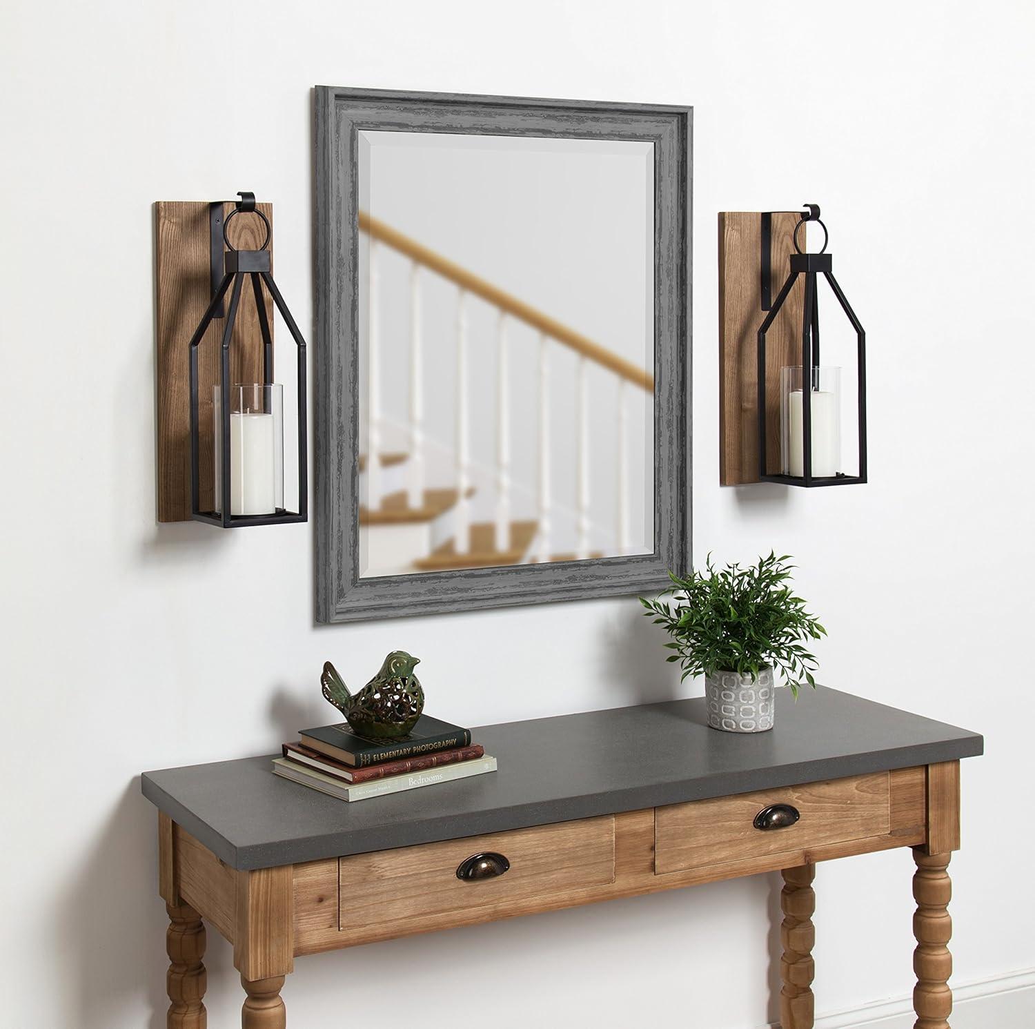 Kate and Laurel Oakly Rectangle Wood Wall Sconce, 7x18, Gray