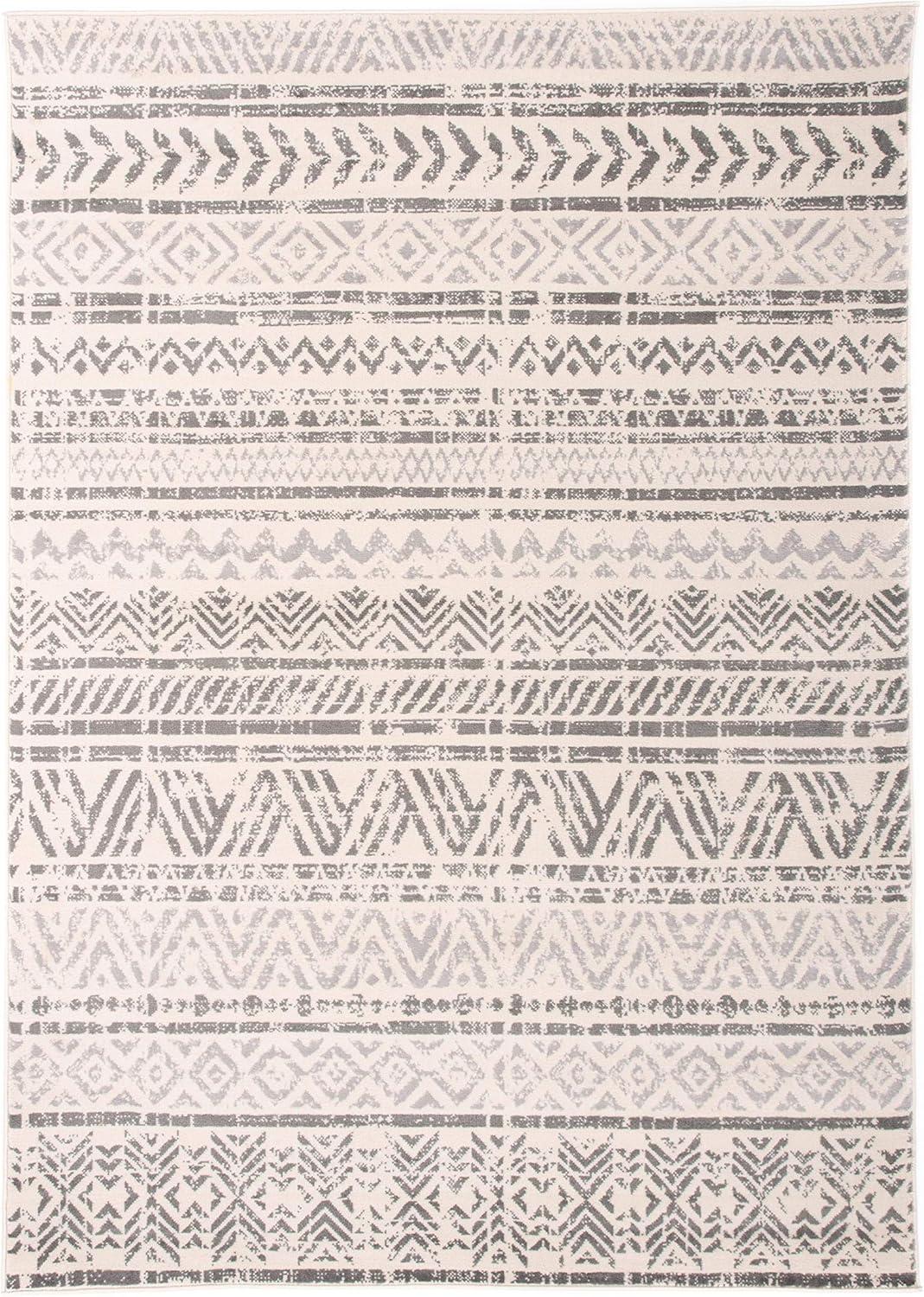 World Rug Gallery Geometric Distressed Bohemian Gray 6'6" x 9' Area Rug
