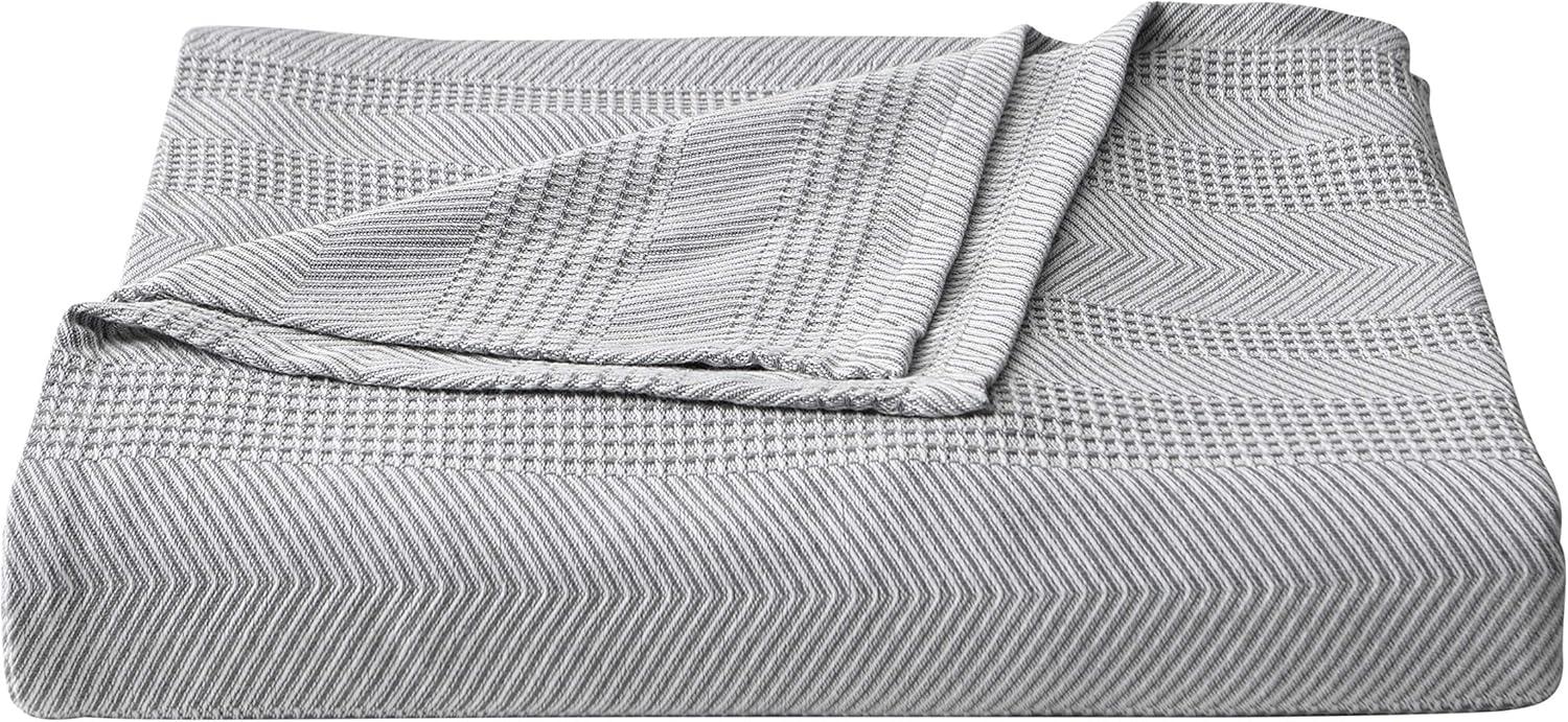 Nautica Chevron Stripe Solid Cotton Blanket