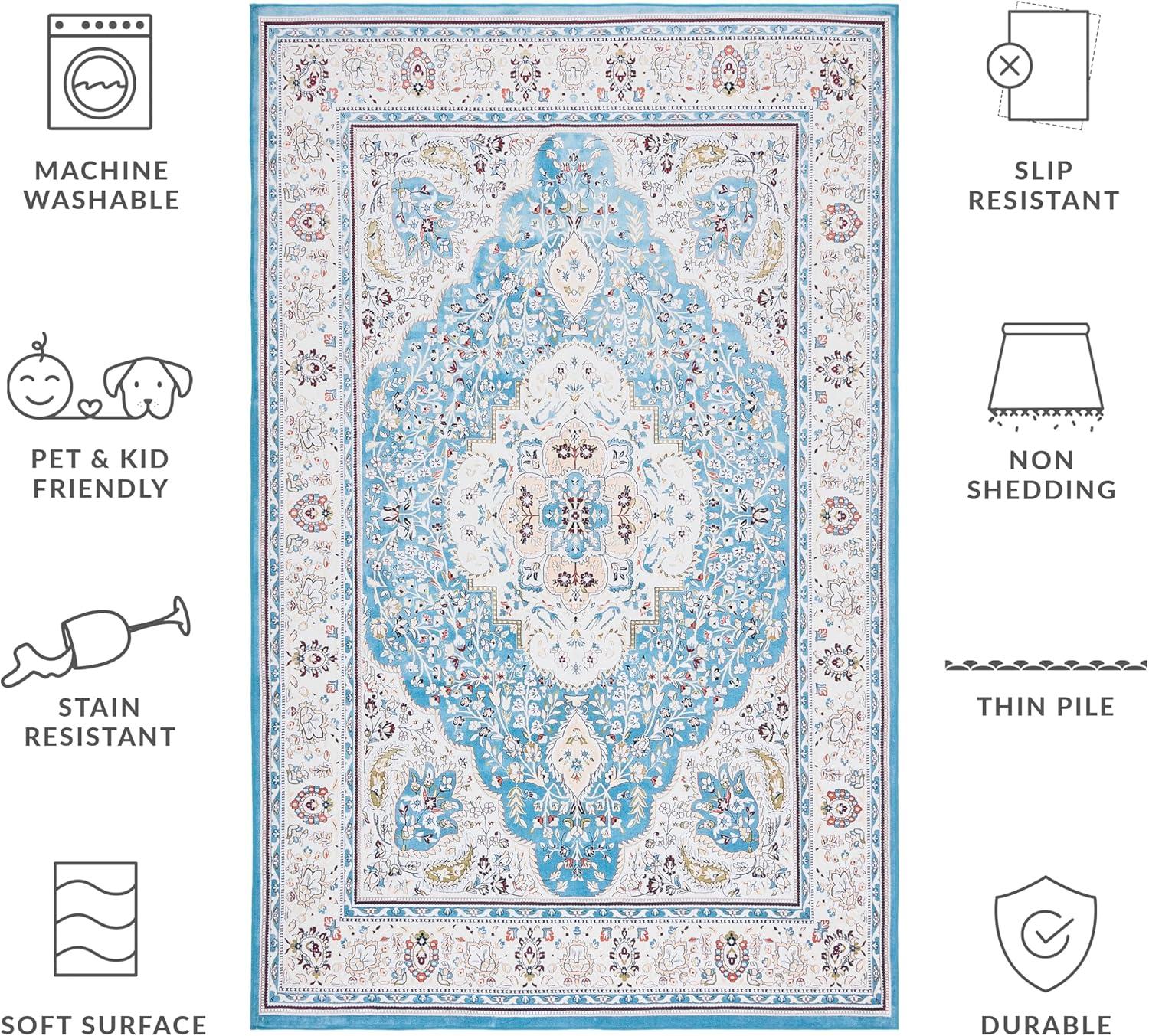 Tucson TSN136 Power Loomed Machine Washable Area Rug - Turquoise/Beige - 3'x5' - Safavieh.