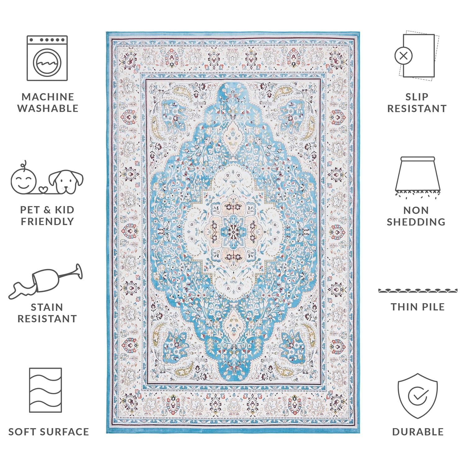 Tucson TSN136 Power Loomed Machine Washable Area Rug - Turquoise/Beige - 3'x5' - Safavieh.
