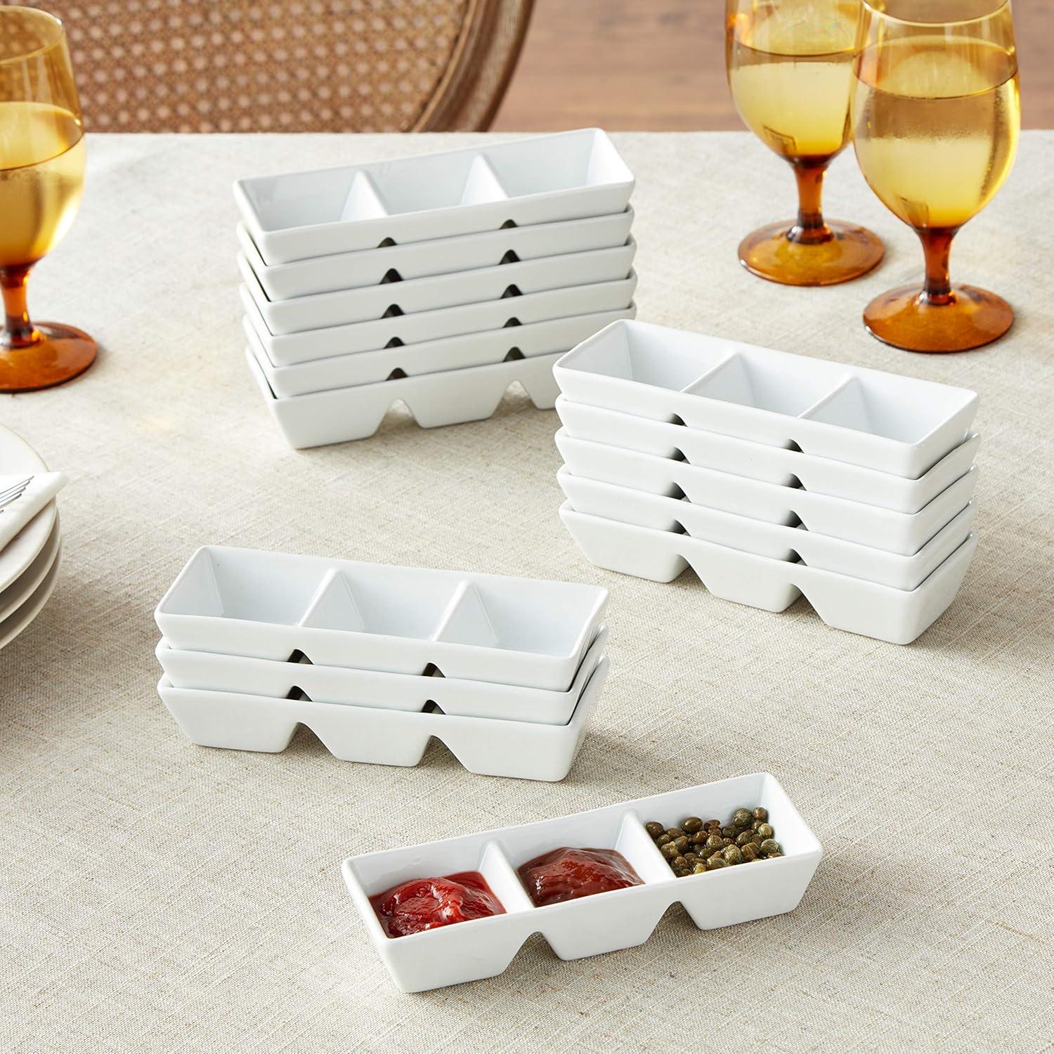 Super White Porcelain 3-Compartment Rectangular Tray