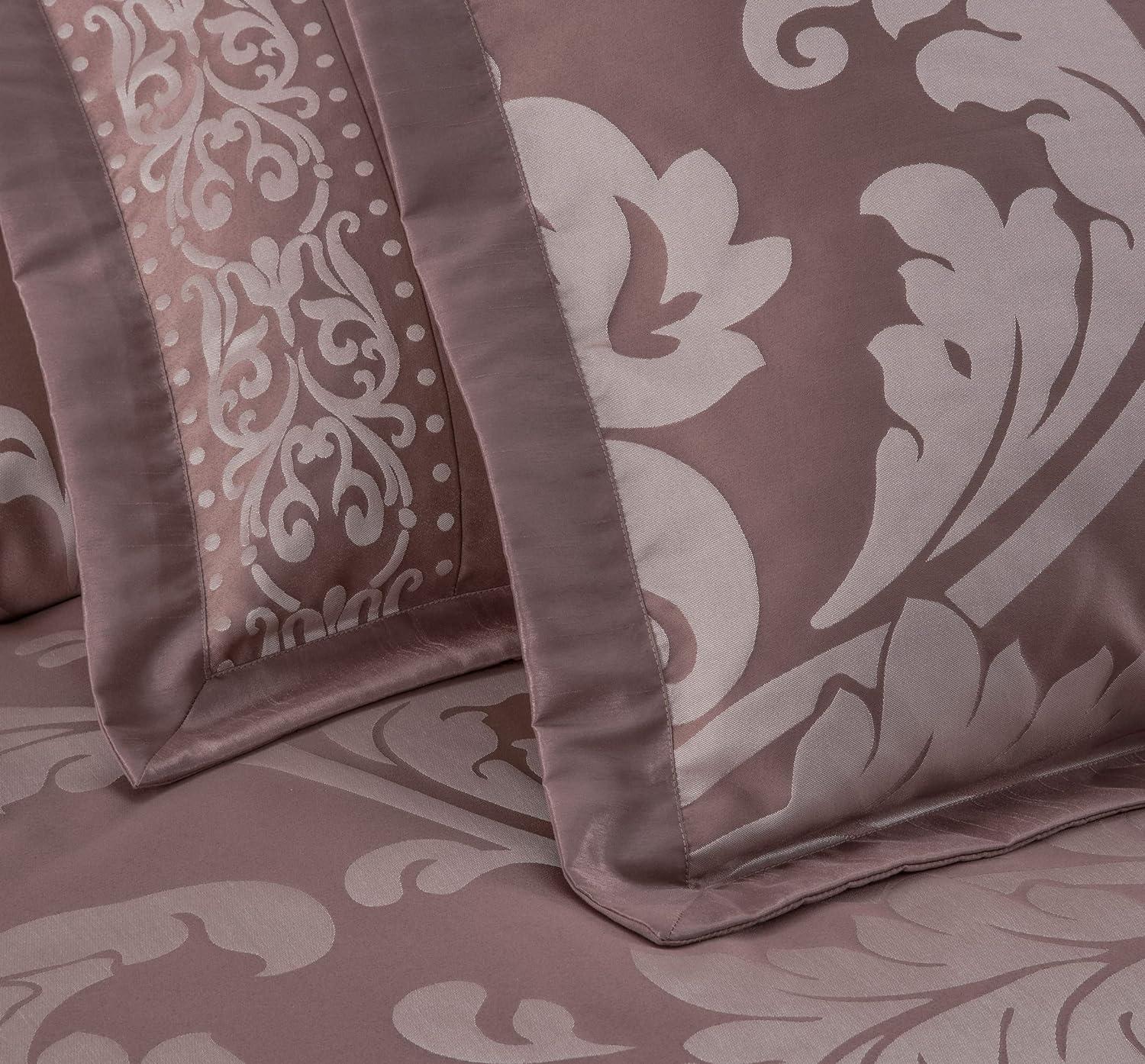 King Woodrose and Gray Jacquard Floral Comforter Set