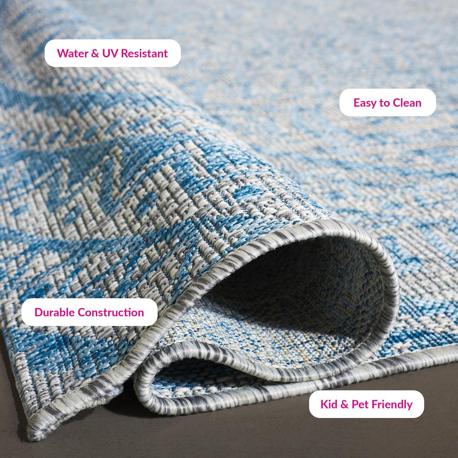 Courtyard CY8734 Power Loomed Indoor and Outdoor Area Rug - Light Grey/Aqua - 5'3"x7'7" - Safavieh