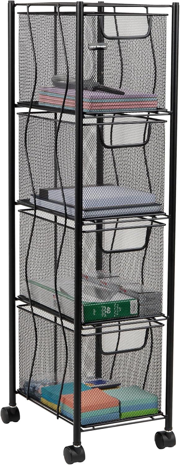 Mind Reader Mind Reader Rolling Cabinet with Drawers, Desk Organizer, Storage, 8"L x 11"W x 31.5"H, Black