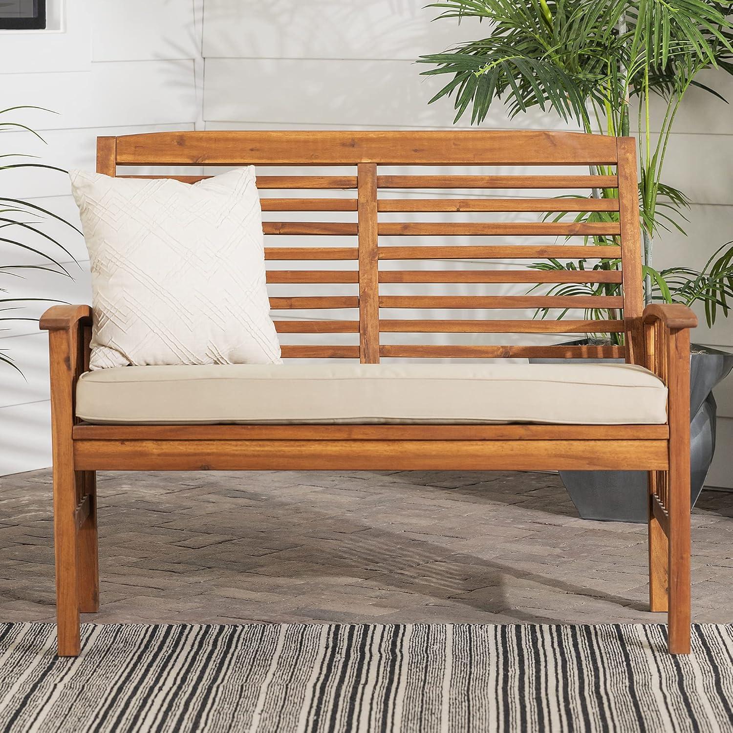 Traditional Acacia Wood Patio Loveseat with Cream Cushions