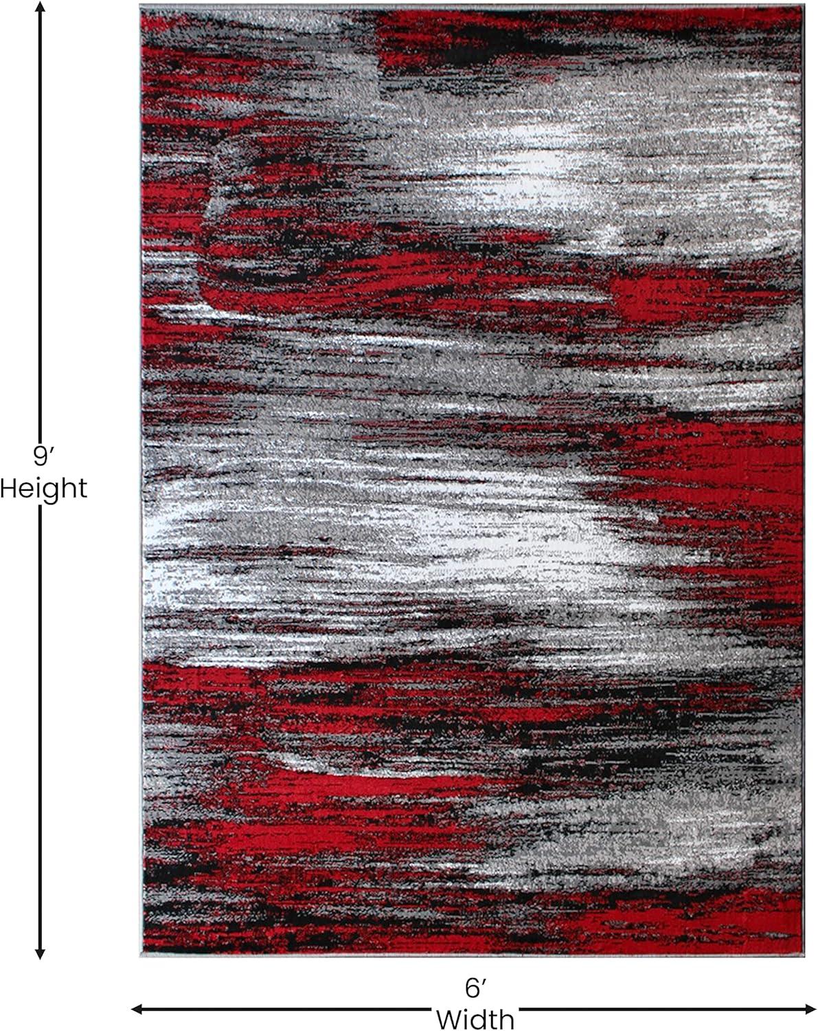 Red and Gray Abstract 6' x 9' Synthetic Area Rug