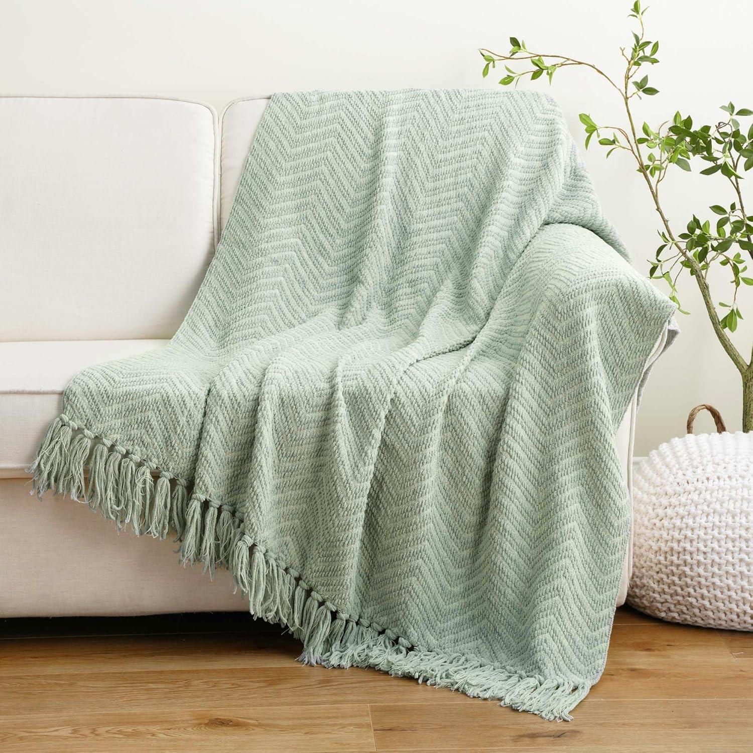 Sage Green 50"x60" Knitted Acrylic Polyester Throw Blanket