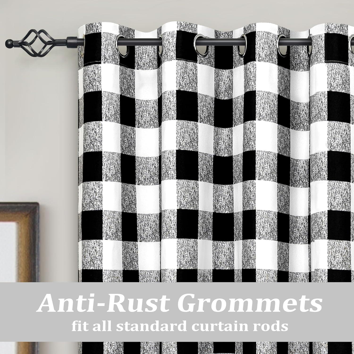 Buffalo Plaid Check Curtains Blackout Room Darkening Thermal Insulated Black and White Buffalo Checkered Window Drapes for Farmhouse Bedroom Living Room Grommet Curtain 2 Panels 84 Inch Long