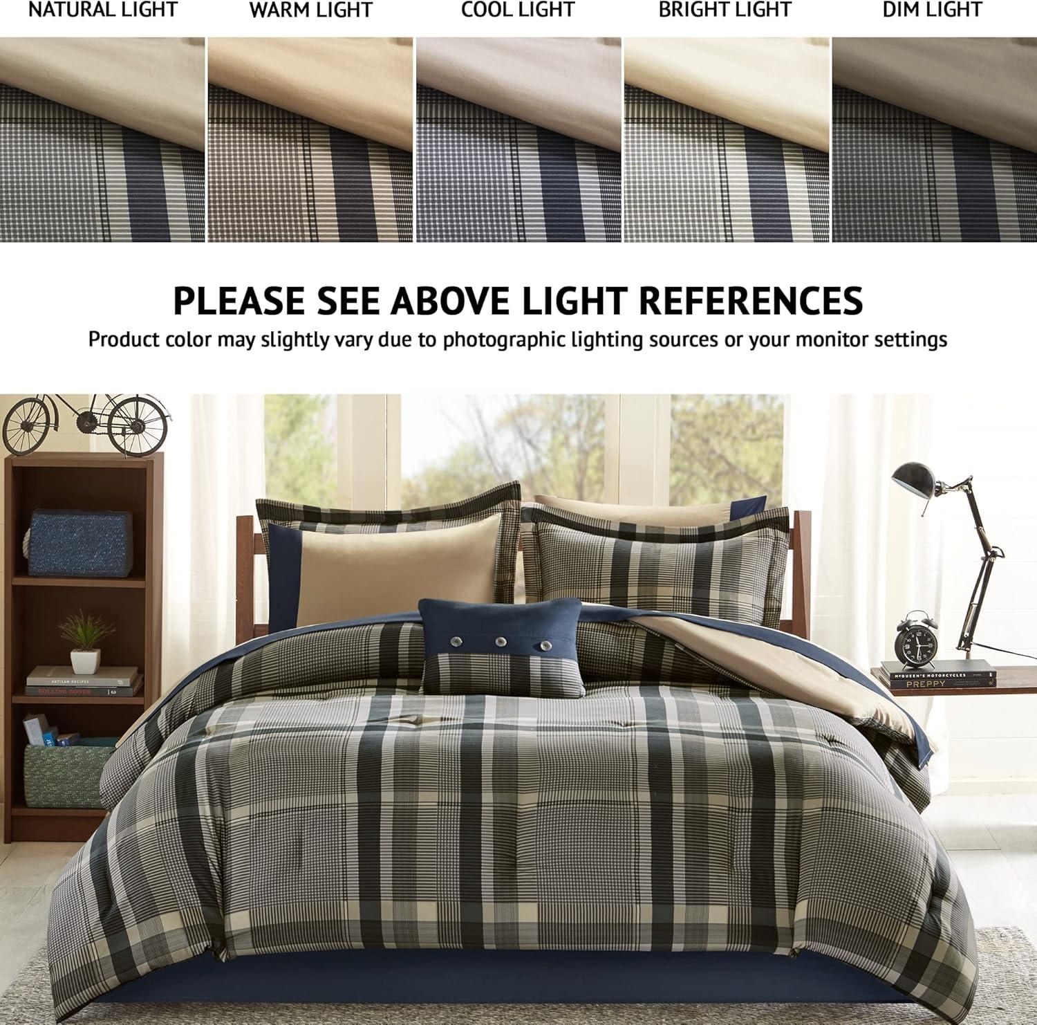 Intelligent Design Rick Plaid Print Antimicrobial Comforter Set with Bed Sheet Navy