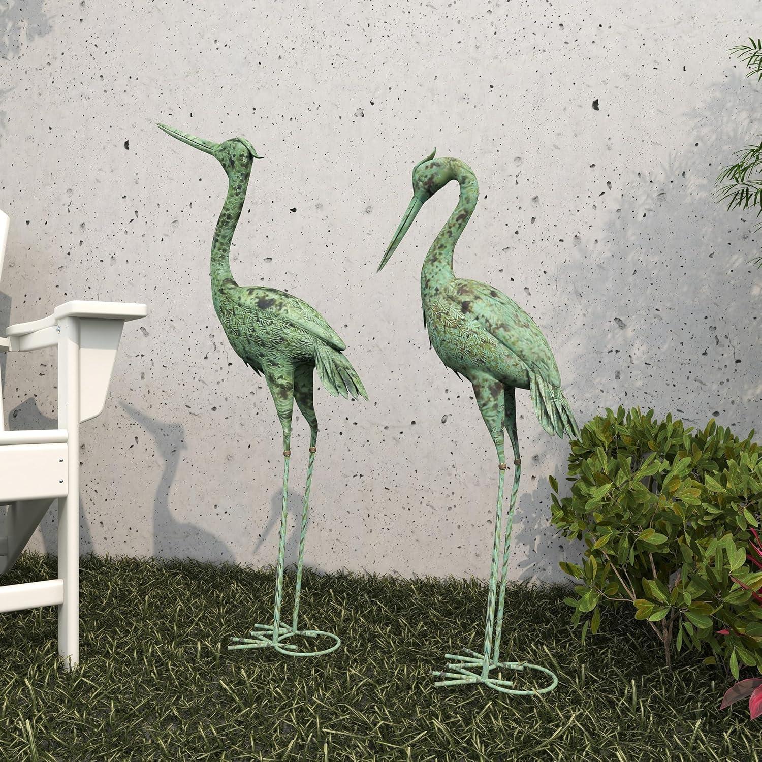 DecMode 47" Indoor Outdoor Crane Garden Sculpture with Coiled U Shaped Feet (2 Pack)