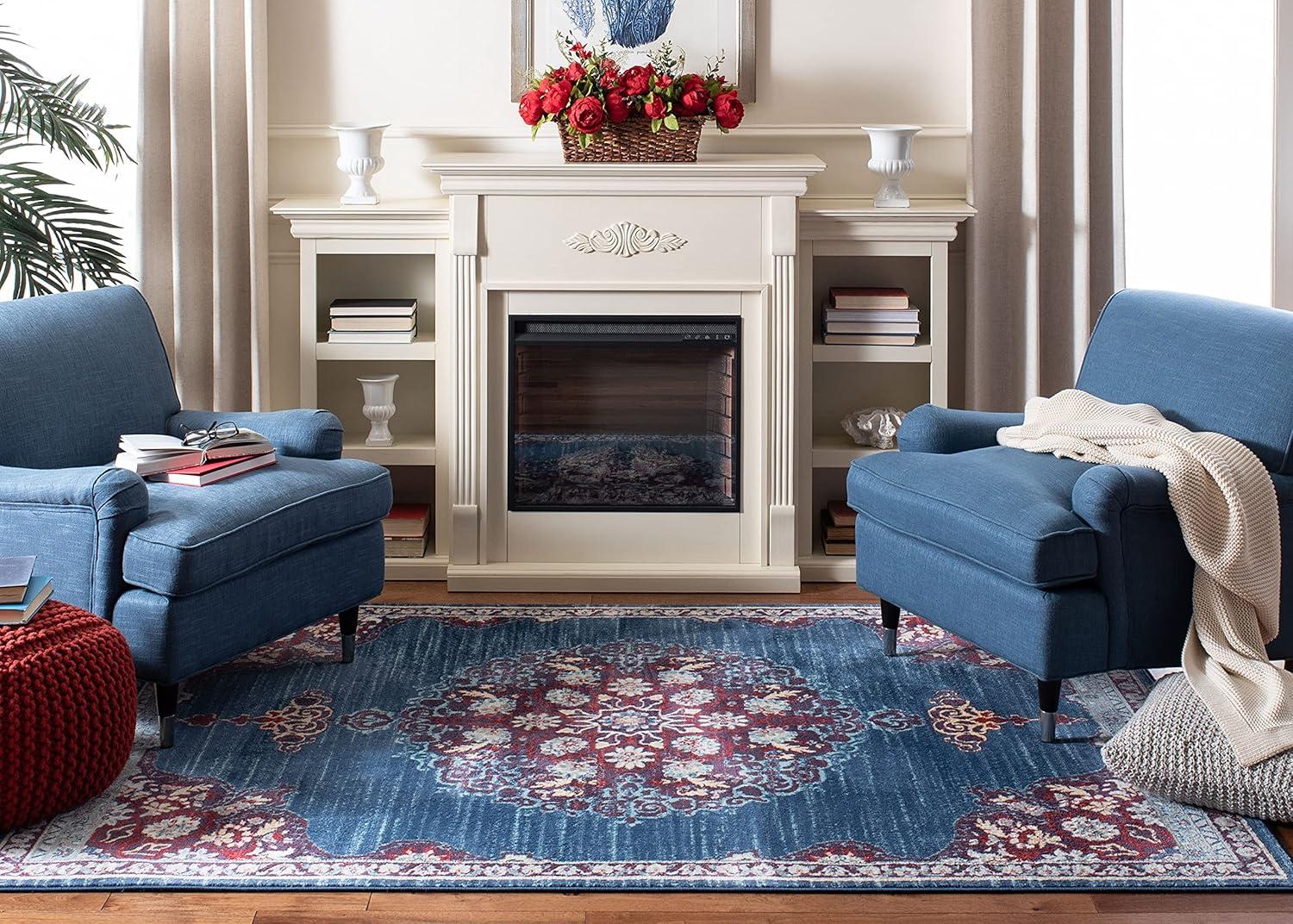 SAFAVIEH Brentwood Harland Floral Bordered Area Rug, 8' x 10', Navy/Burgundy