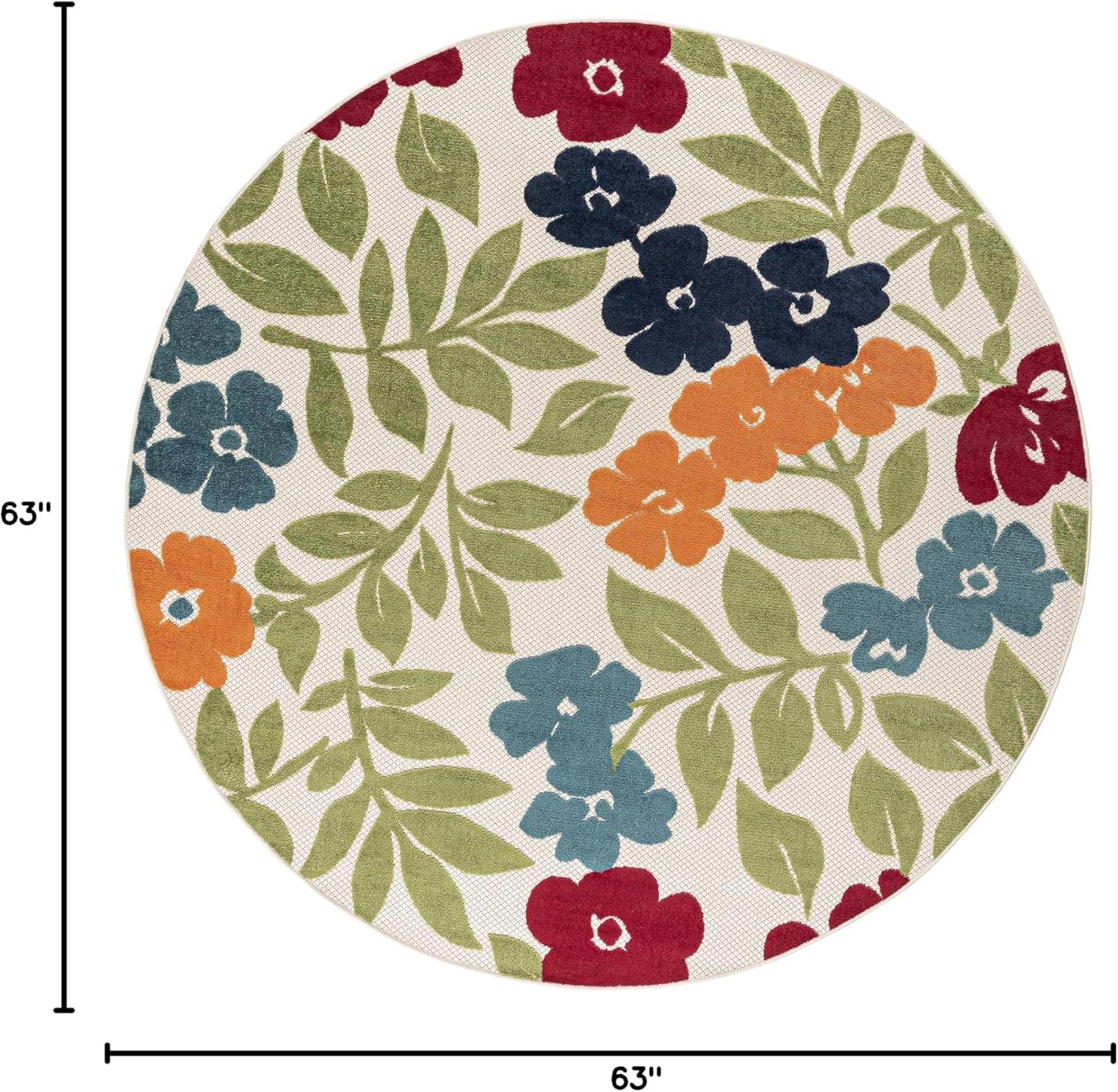 Oasis 5'3'' Round Multi-Color Floral Synthetic Rug