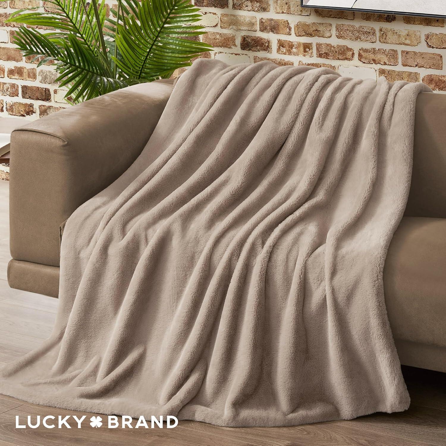 Lucky Brand Reversible Solid Rabbit Mink Faux Fur Luxurious & Soft Thow Blankets - 50" x 70"