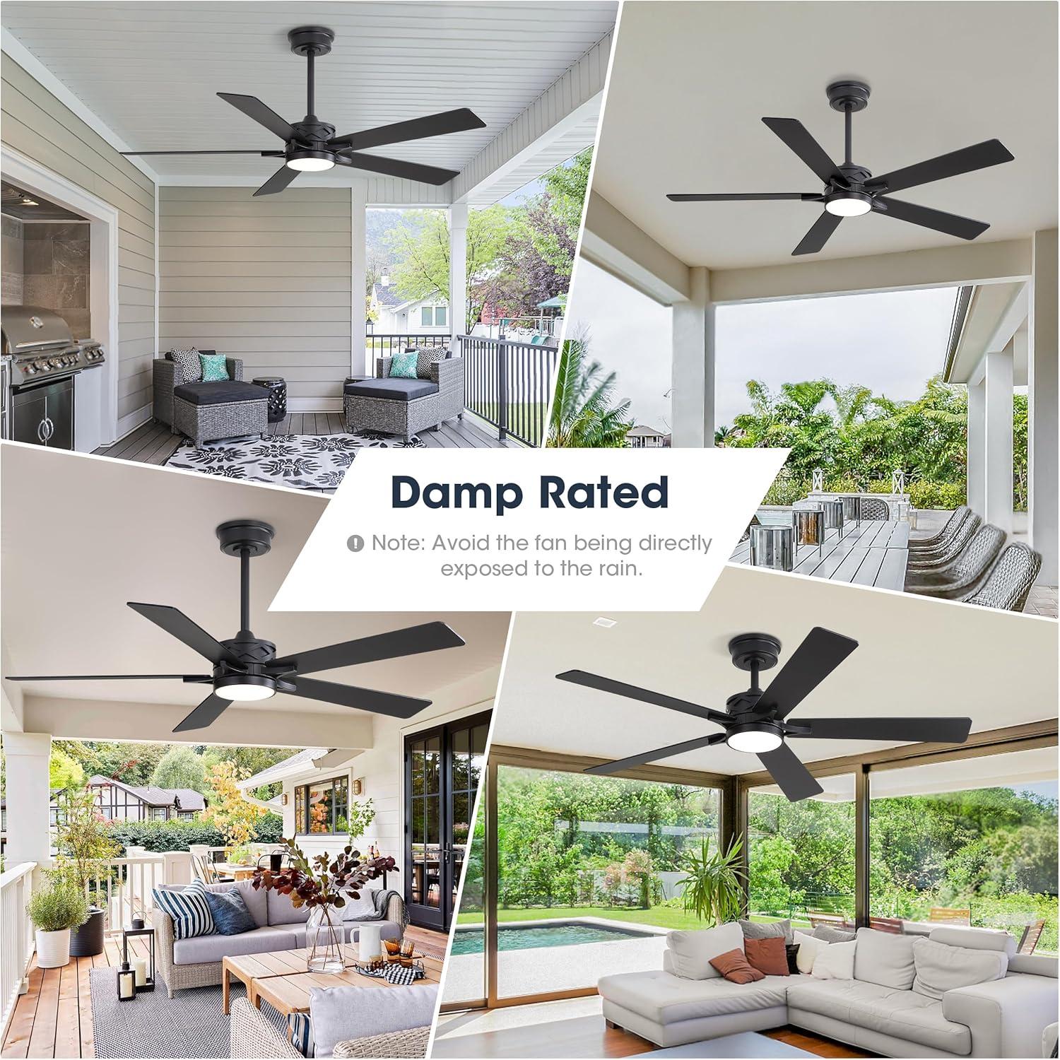 52" 5 Baldes Smart Wifi Ceiling Fan with Remote and Dimmable LED Light Dark Wood