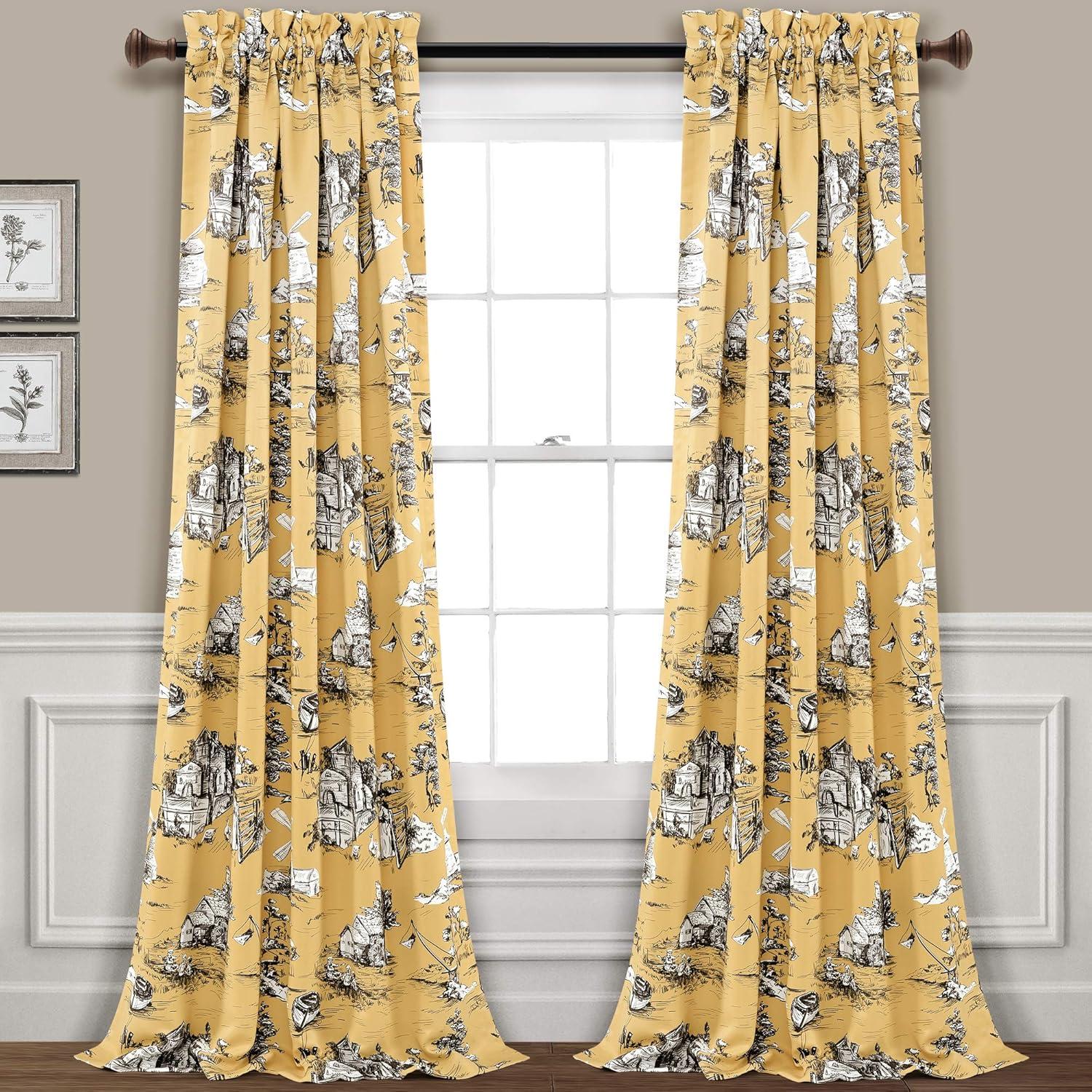 French Country Toile Polyester Room Darkening Curtain Pair