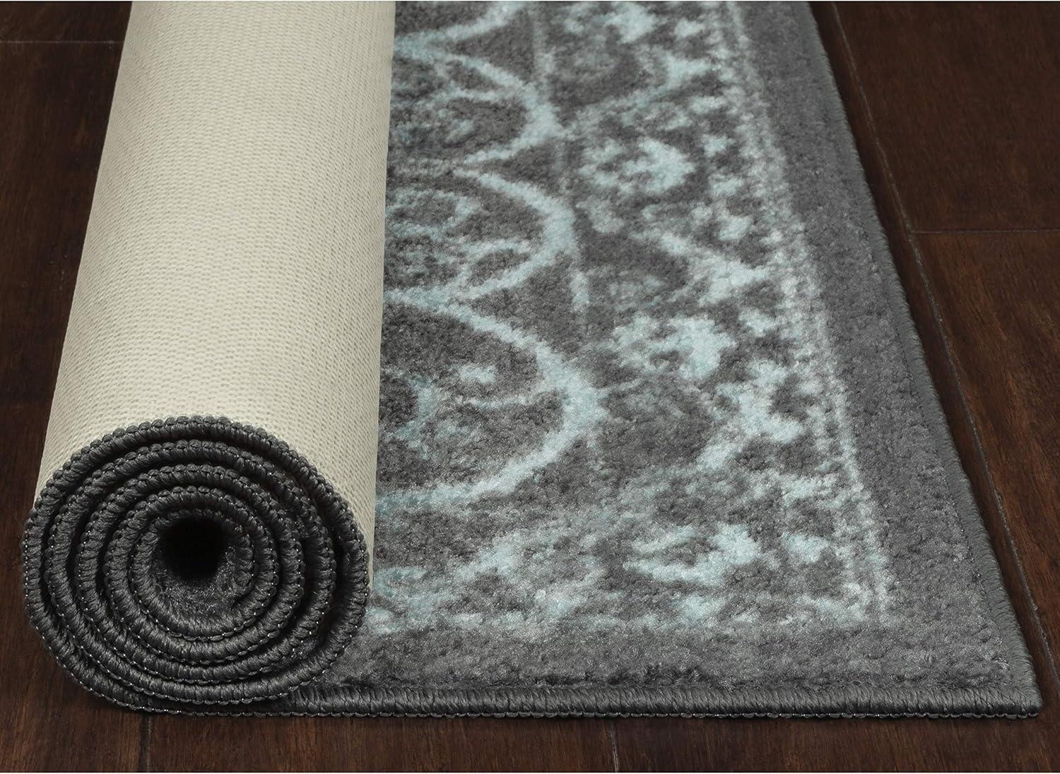 Vintage Scroll Grey Blue Synthetic Washable Accent Rug 20"x17"