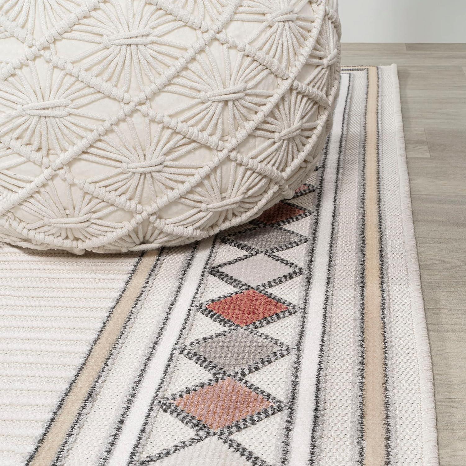 JONATHAN Y Sebastian High-Low Modern Diamond Border Ivory/Beige 3 ft. x 5 ft. Indoor/Outdoor Area Rug