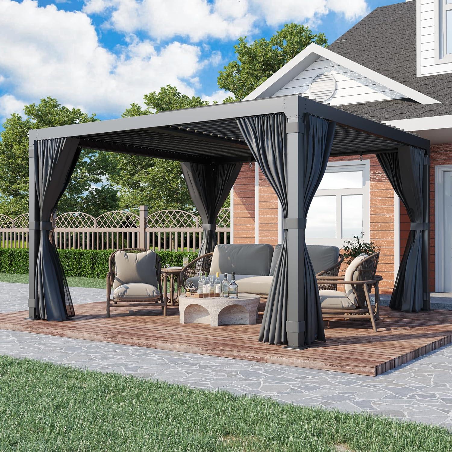 Hommow 10' x 10' Outdoor Louvered Pergola with Adjustable Aluminum Rainproof Roof Dark Grey