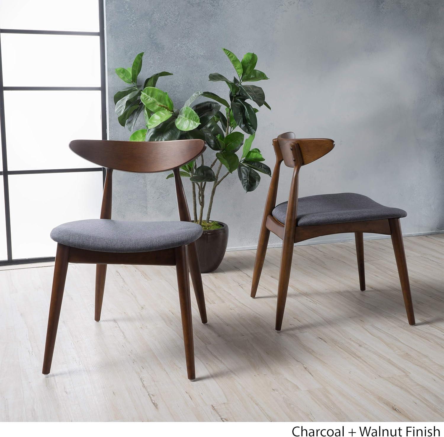 Christopher Knight Home Barron Mid Century Modern Rubberwood Fabric Upholstered Dining Chairs (Set of 2), Charcoal/Walnut