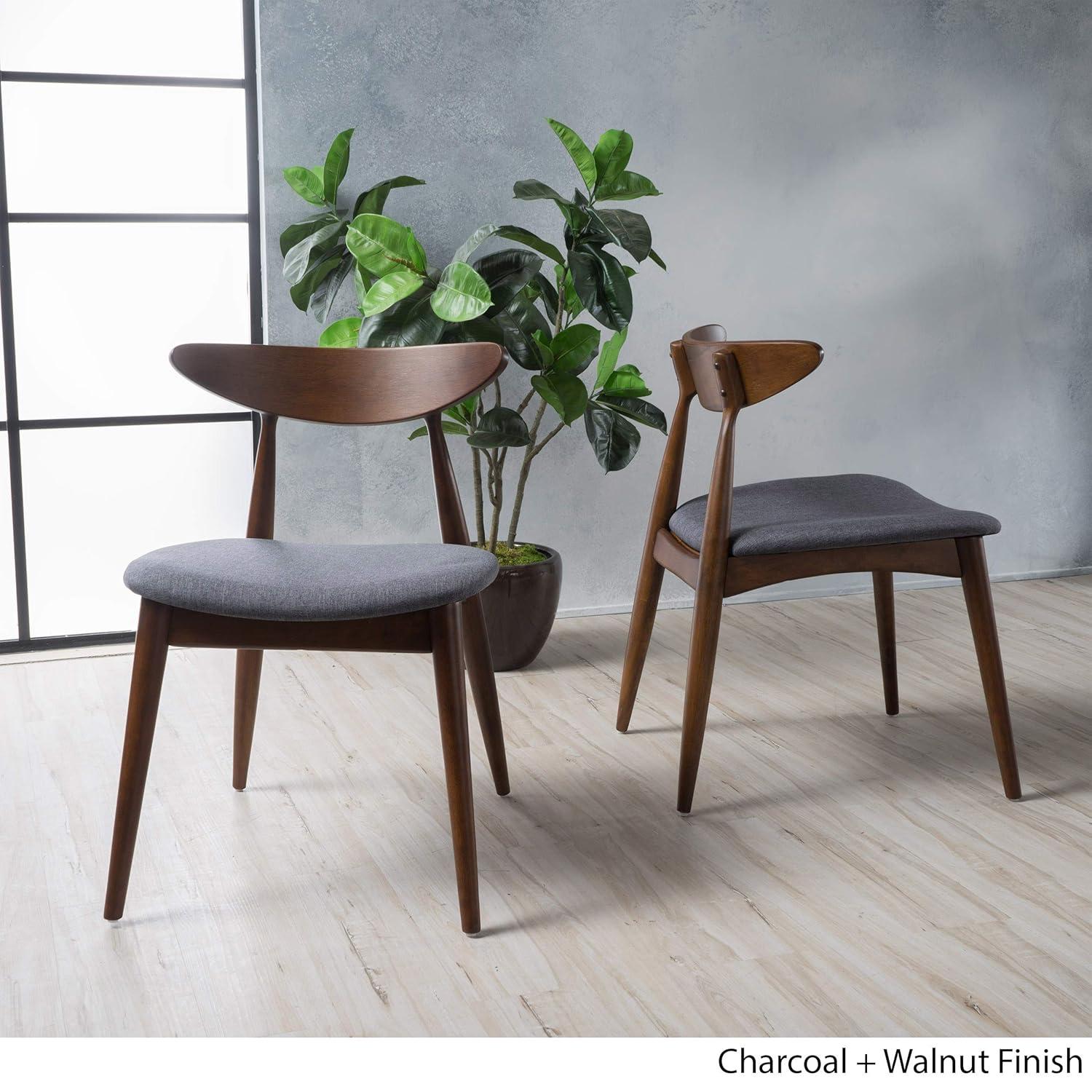 Christopher Knight Home Barron Mid Century Modern Rubberwood Fabric Upholstered Dining Chairs (Set of 2), Charcoal/Walnut