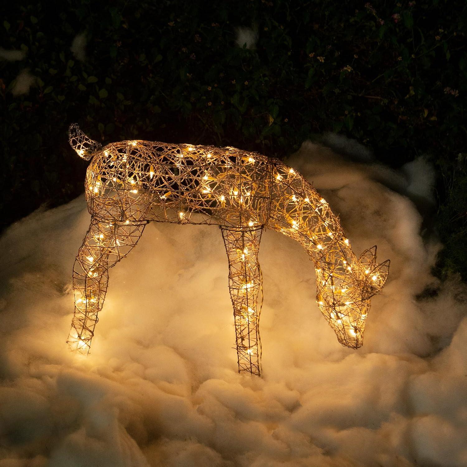 Alpine Corporation Grazing Rattan Reindeer Decoration with White Halogen Lights